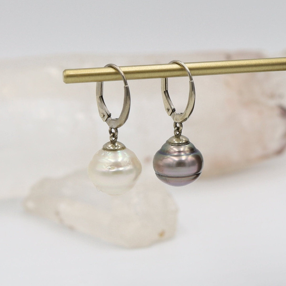 South Sea Pearl and Tahitian Pearl Drop Earrings in 14k White Gold - Petra Star