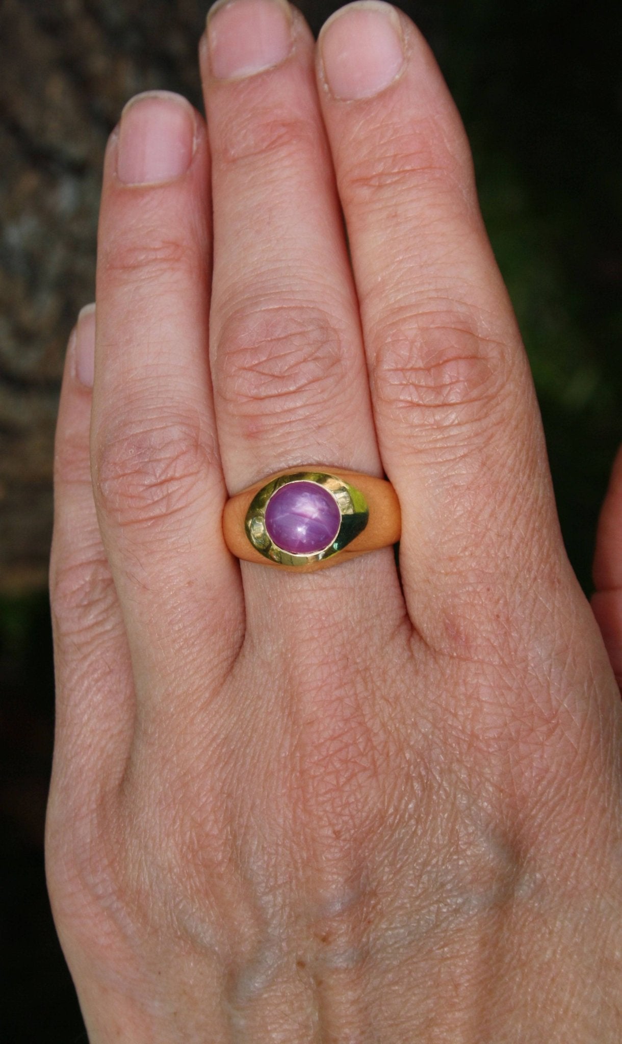 Star Ruby Ring Signet Style Estate Ring with Natural Cabochon Ruby - Petra Star