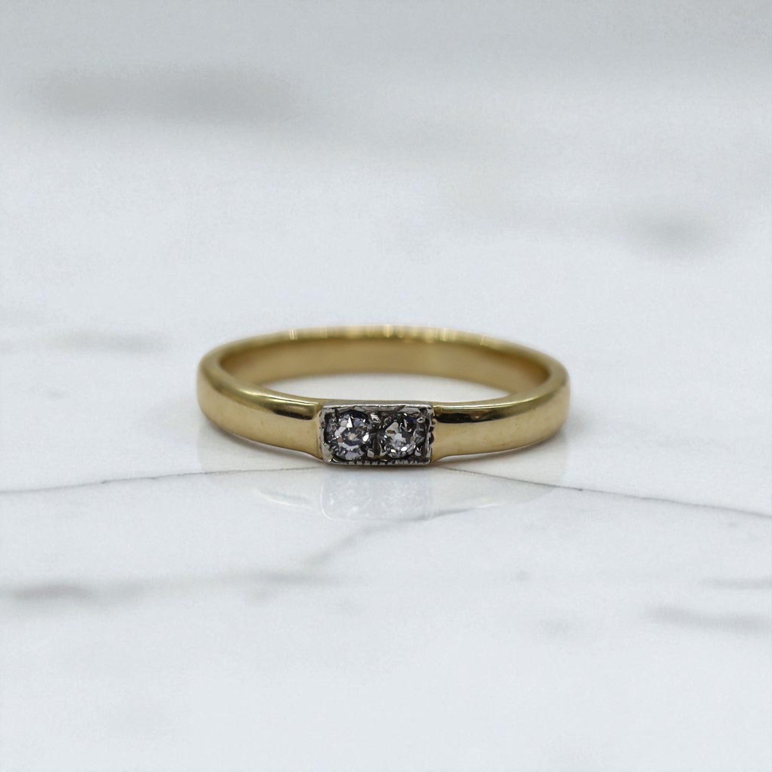 Sustainable Ring – Recycled 14k Gold & Platinum Art Deco Diamond Trim - Petra Star