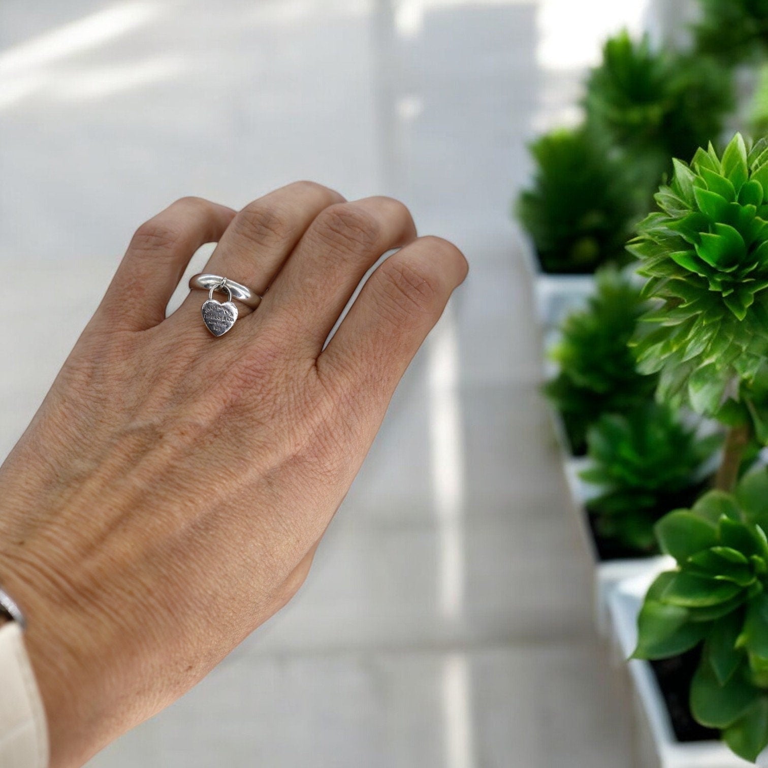 Tiffany & Co. Ring Heart Charm Ring in Silver Size 5.5 (JL1825) - Petra Star