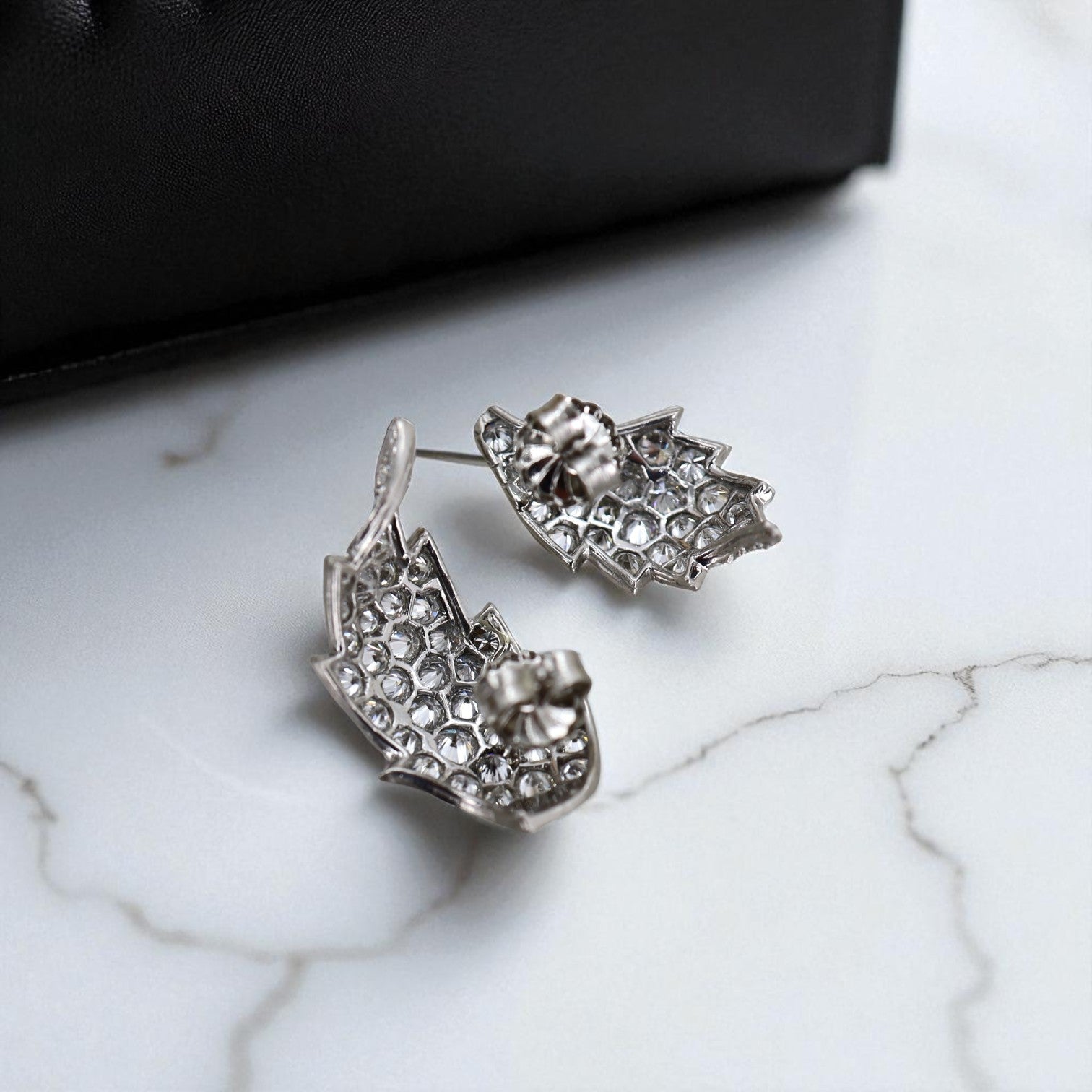Transformed Mid-Century Platinum & Diamond Leaf Jewelry (Earrings and Ring from Original 1950s Brooch) - Petra Star