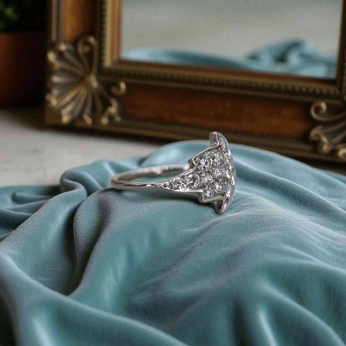 Transformed Mid-Century Platinum & Diamond Leaf Ring - Petra StarRing