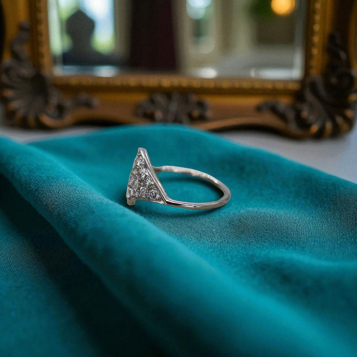 Transformed Mid-Century Platinum & Diamond Leaf Ring - Petra StarRing