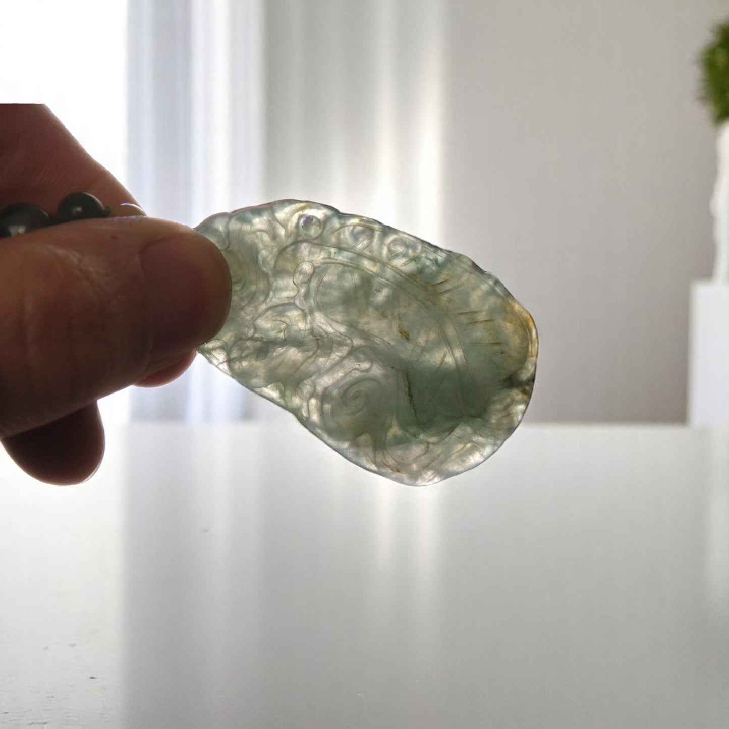 Carved Double Sided Dragon Jade Necklace with Jade Beads - Petra Star