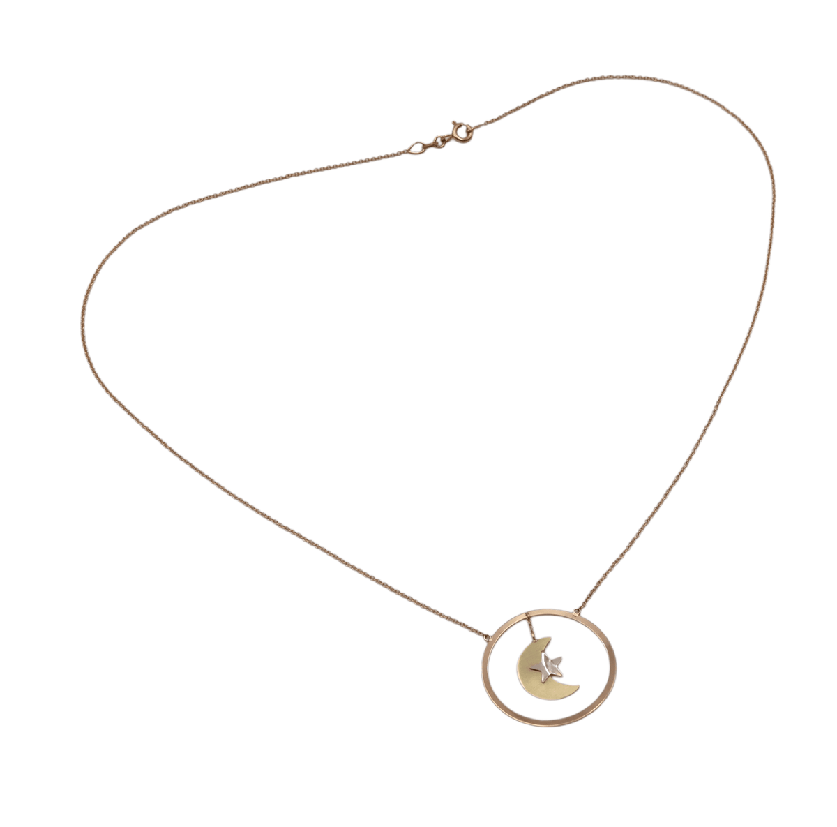 Tri-Color Gold Crescent Moon & Star Necklace | 14k Rose Yellow White Gold | Celestial Fine Jewelry | Petra Star - Petra Star