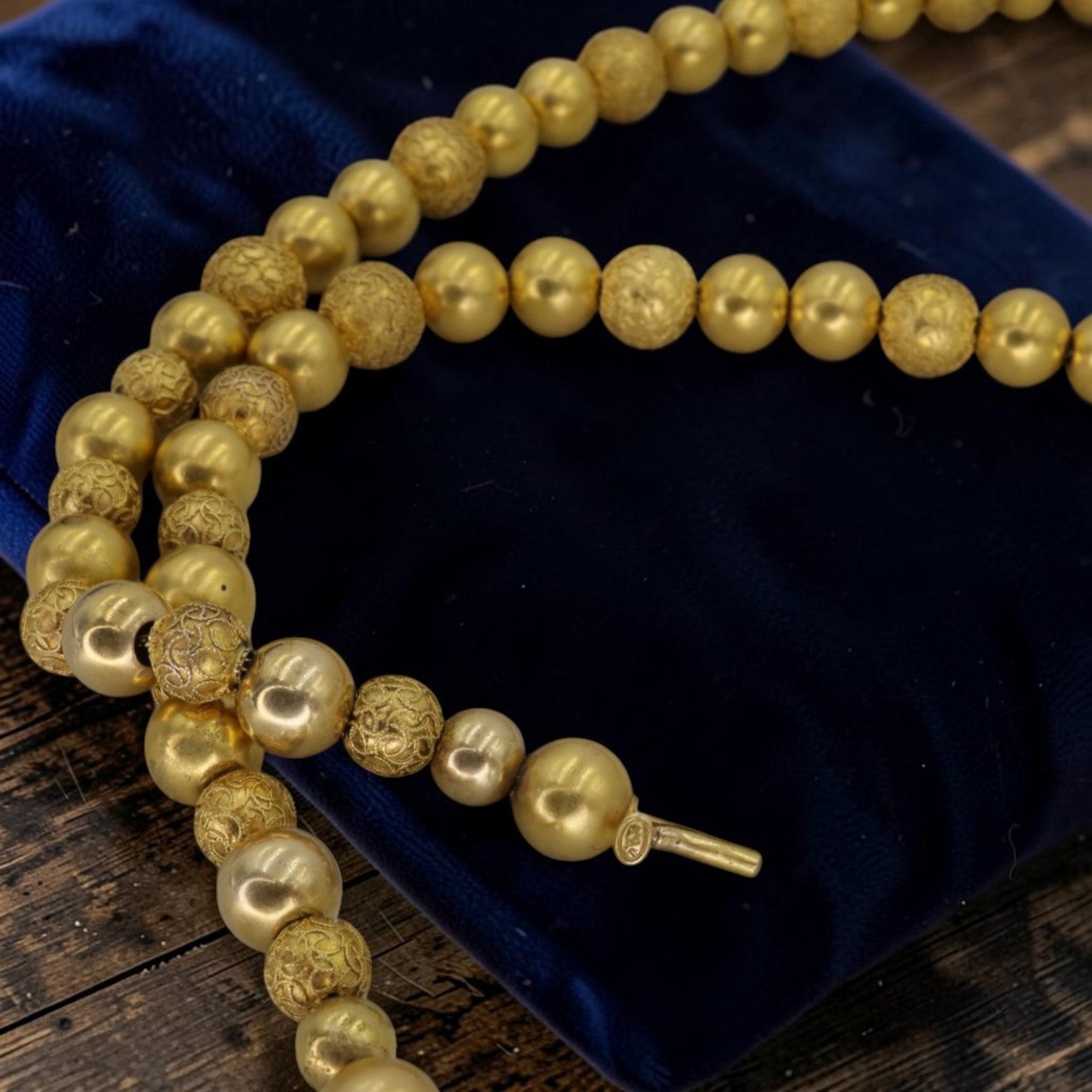 Victorian Etruscan Revival 14k Gold Bead Necklace, Granulated Beads, 1850-1880, 16", Antique Fine Jewelry