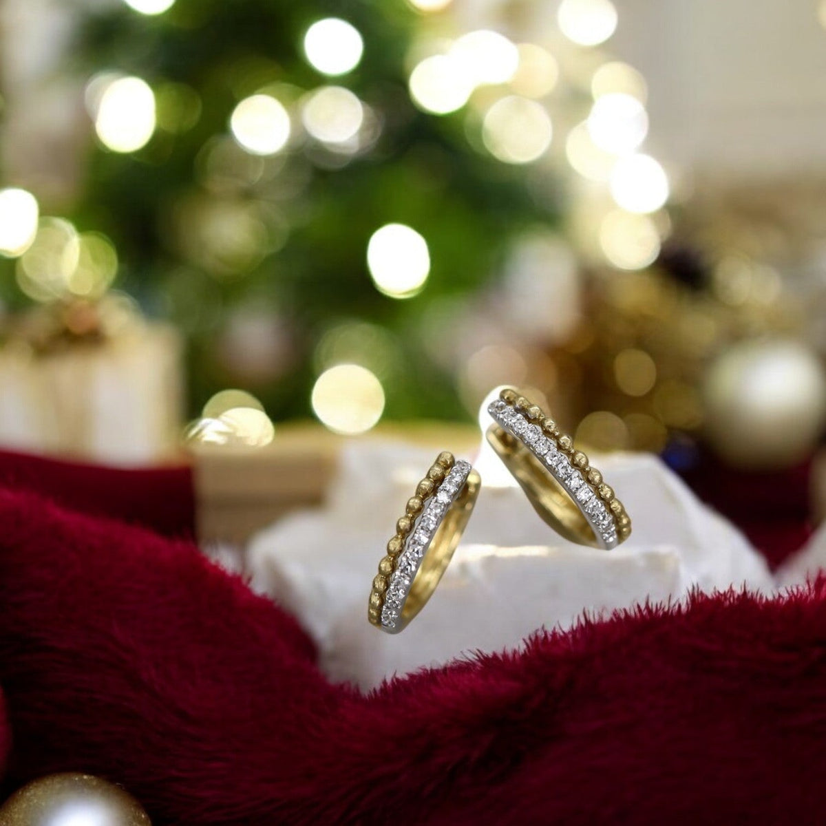 Two Tone Diamond and Bead Huggies - Petra Star