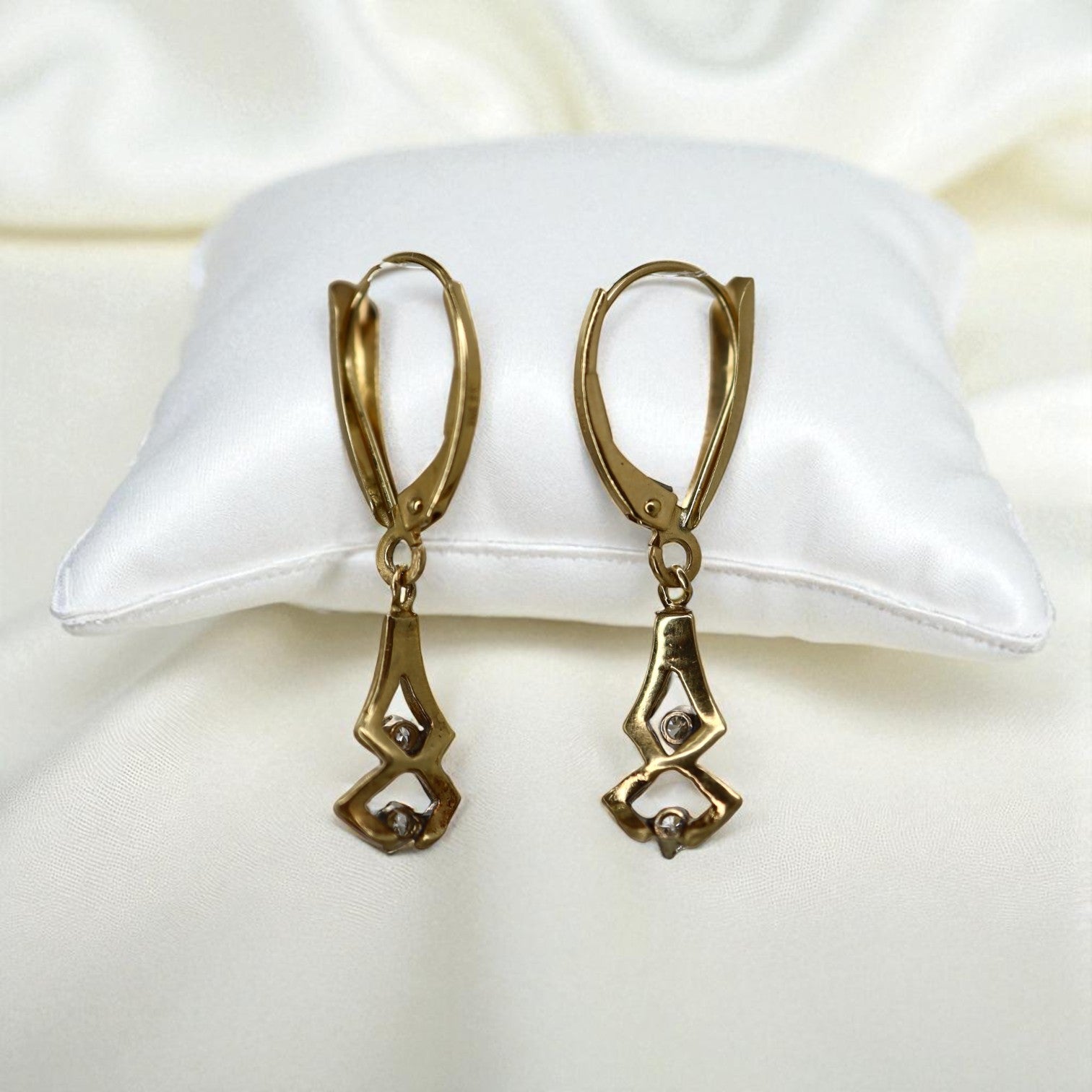 Upcycled 14k Gold & Diamond Drop Earrings - Petra Star