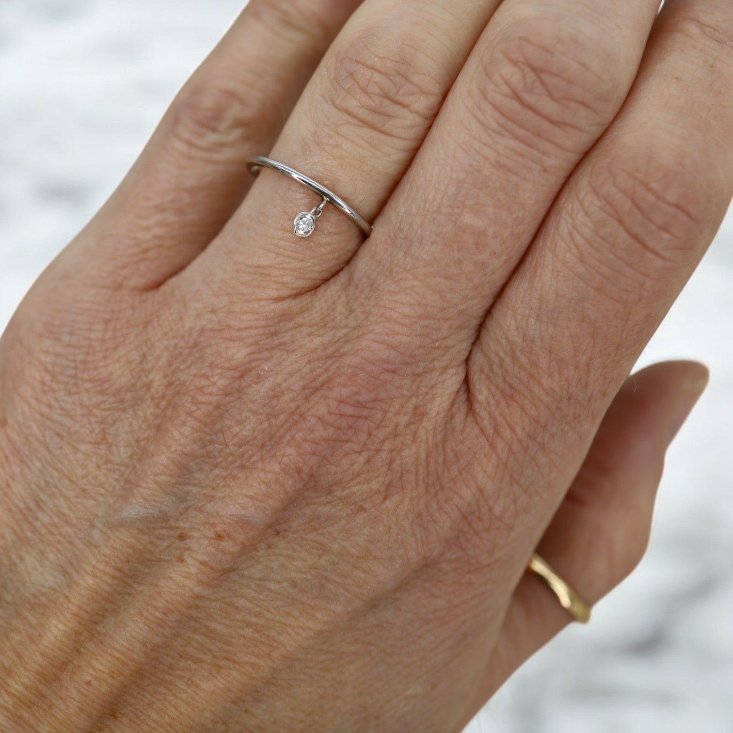 Upcycled, Antique-Inspired 14k Gold Diamond Charm Ring - Petra Star