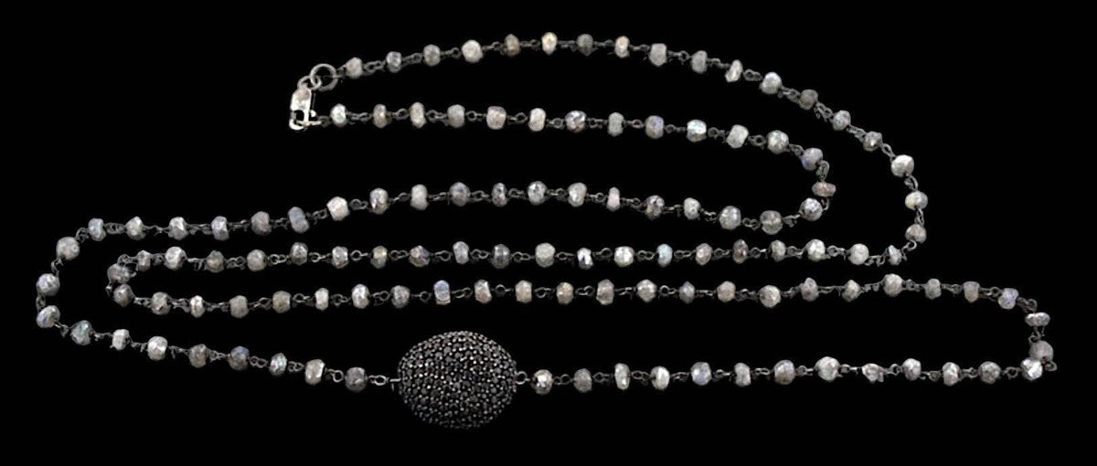 Versatile Layer Necklace in Blackened Silver with Labradorite & Black Diamond Pavé - Petra Star