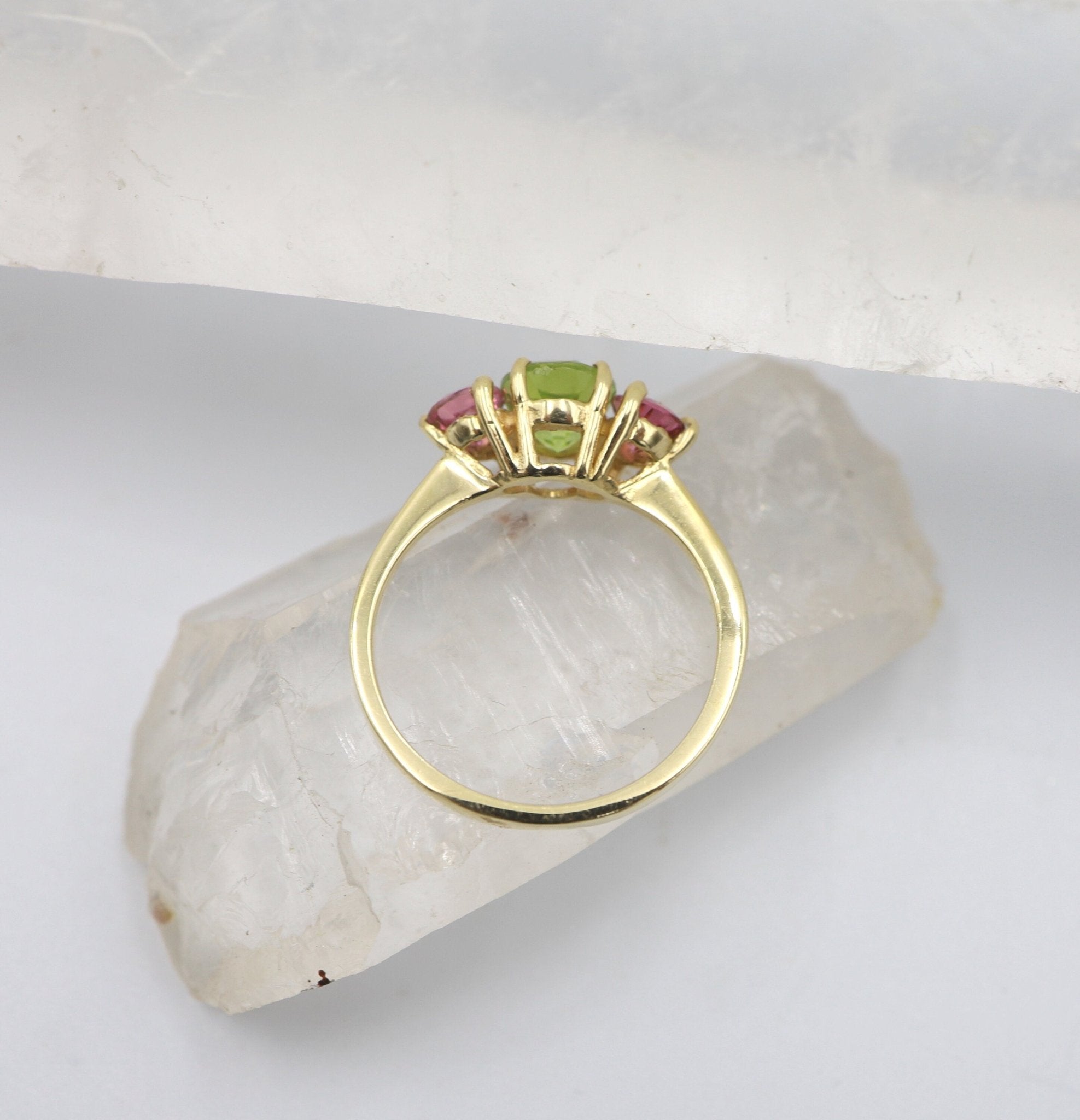 Vibrant Pastel-Colored Classic Three-Stone Engagement Ring - Petra Star