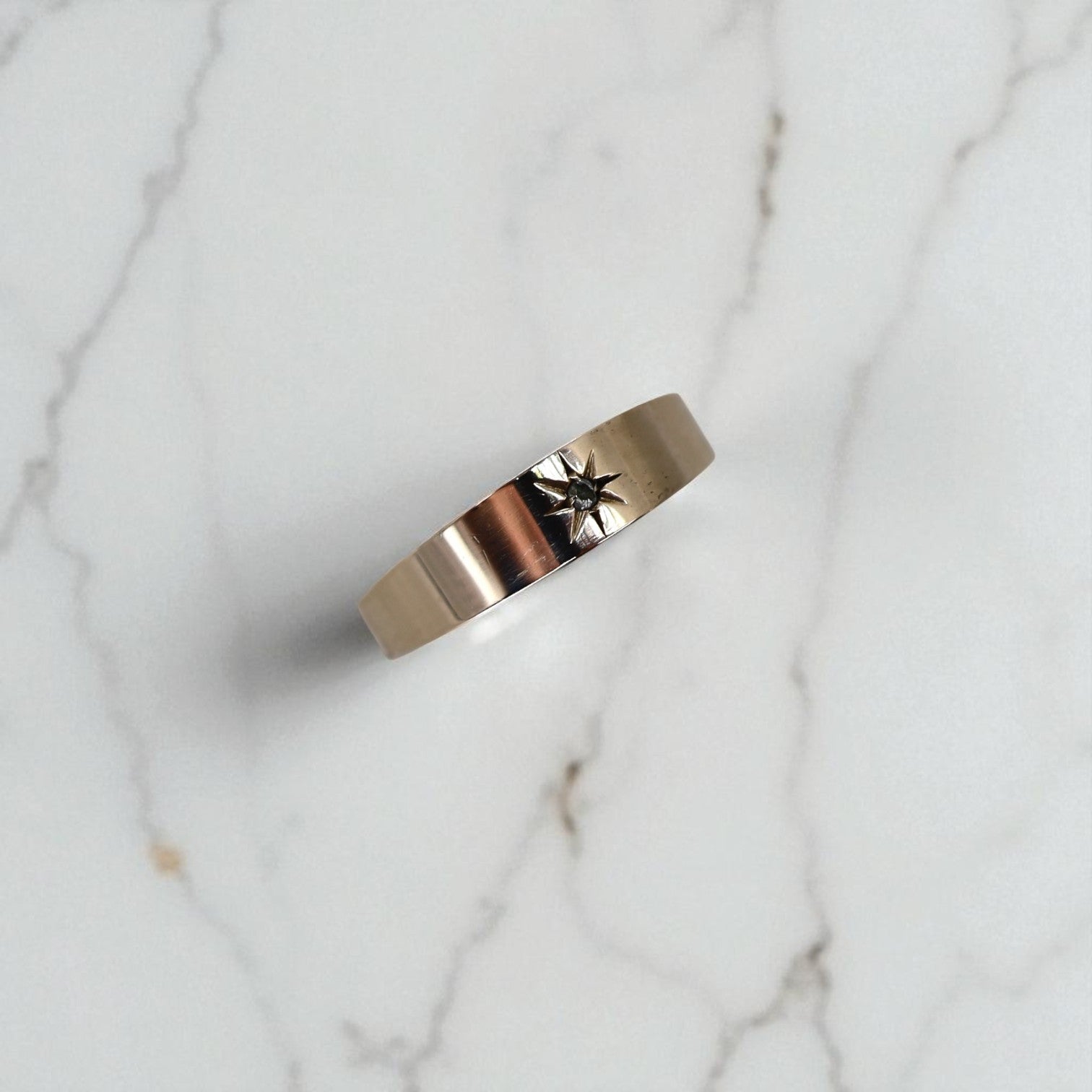 Victorian 10k Rose Gold Gypsy-Set Cigar Band with Recycled Diamond - Petra Star
