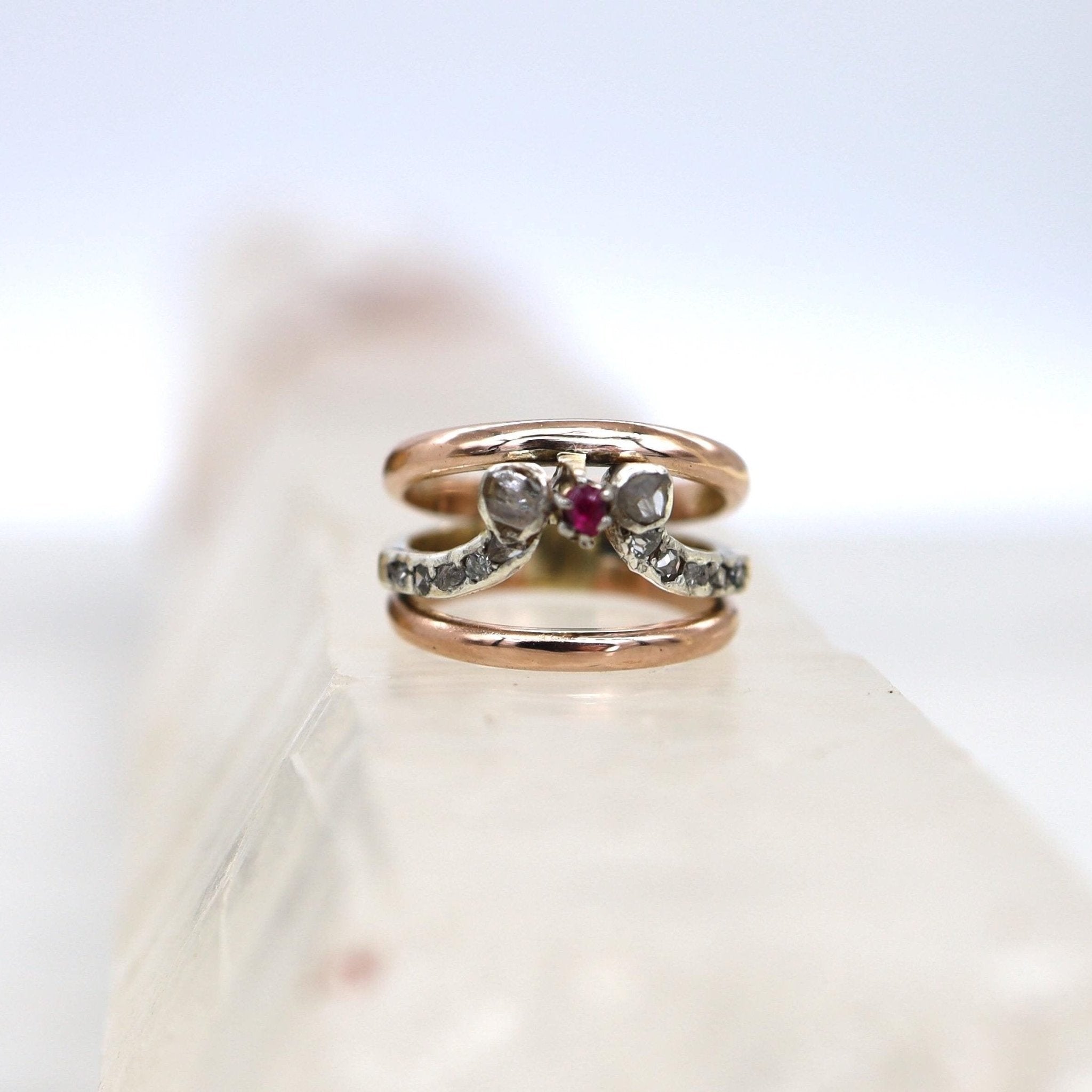 Victorian 14k Gold Diamond and Ruby Pinky Ring - Petra Star