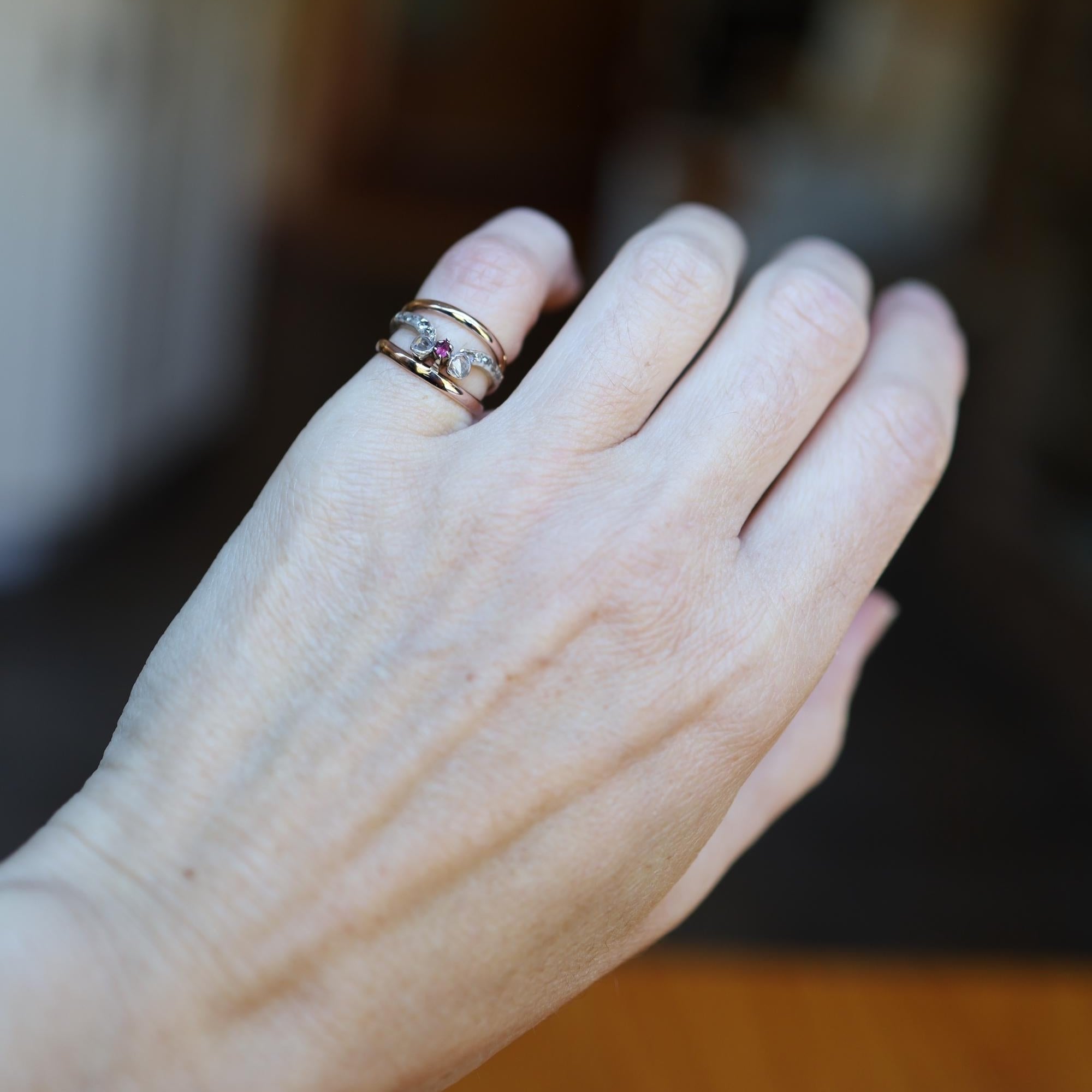 Victorian 14k Gold Diamond and Ruby Pinky Ring - Petra Star