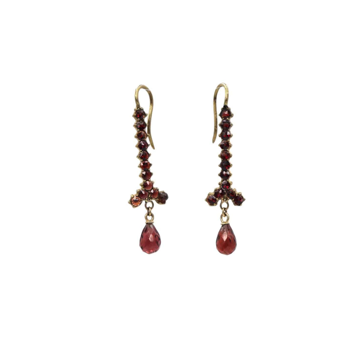 Victorian Bohemian Garnet Drop Earrings 10K Gold - Petra Star