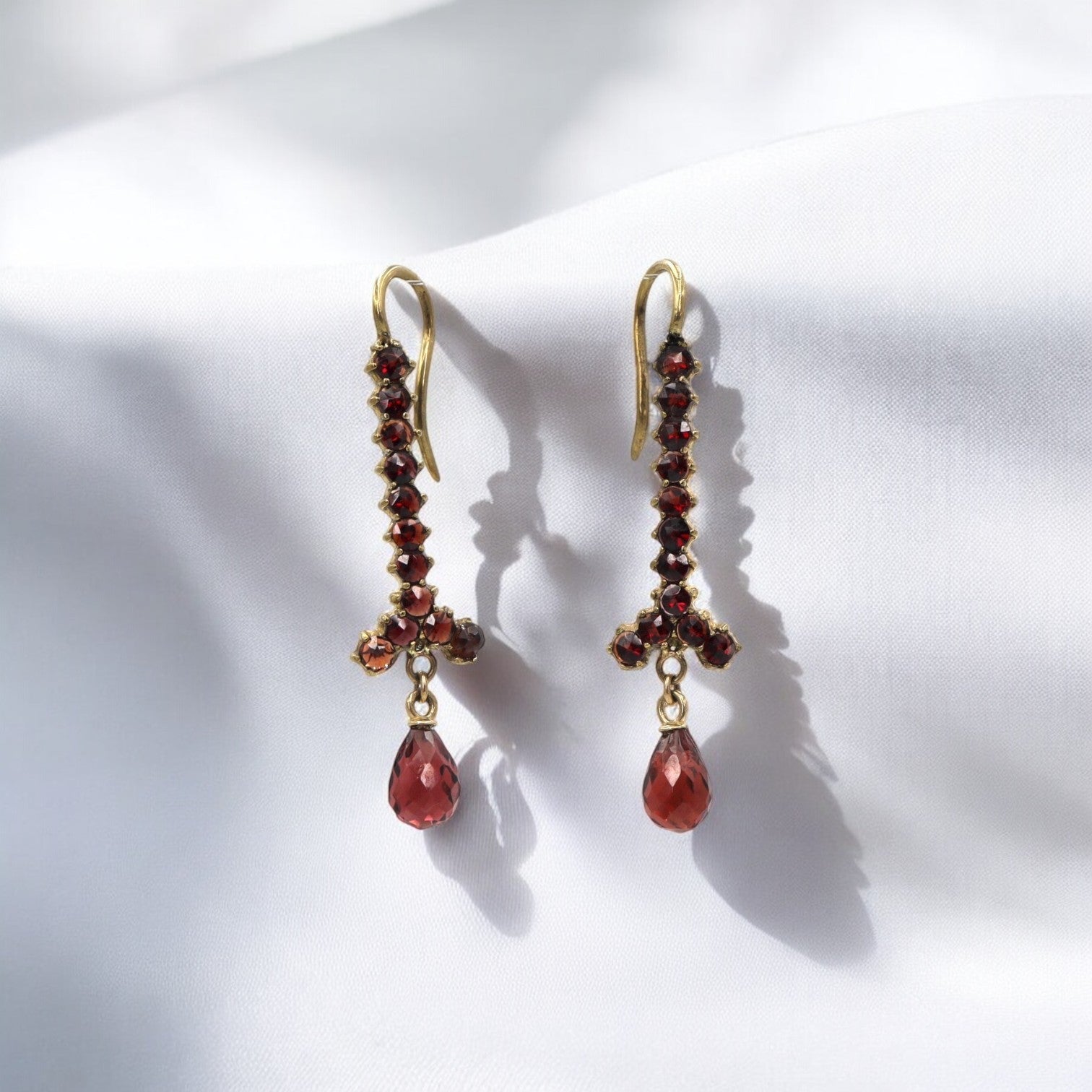 Victorian Bohemian Garnet Drop Earrings 10K Gold - Petra Star