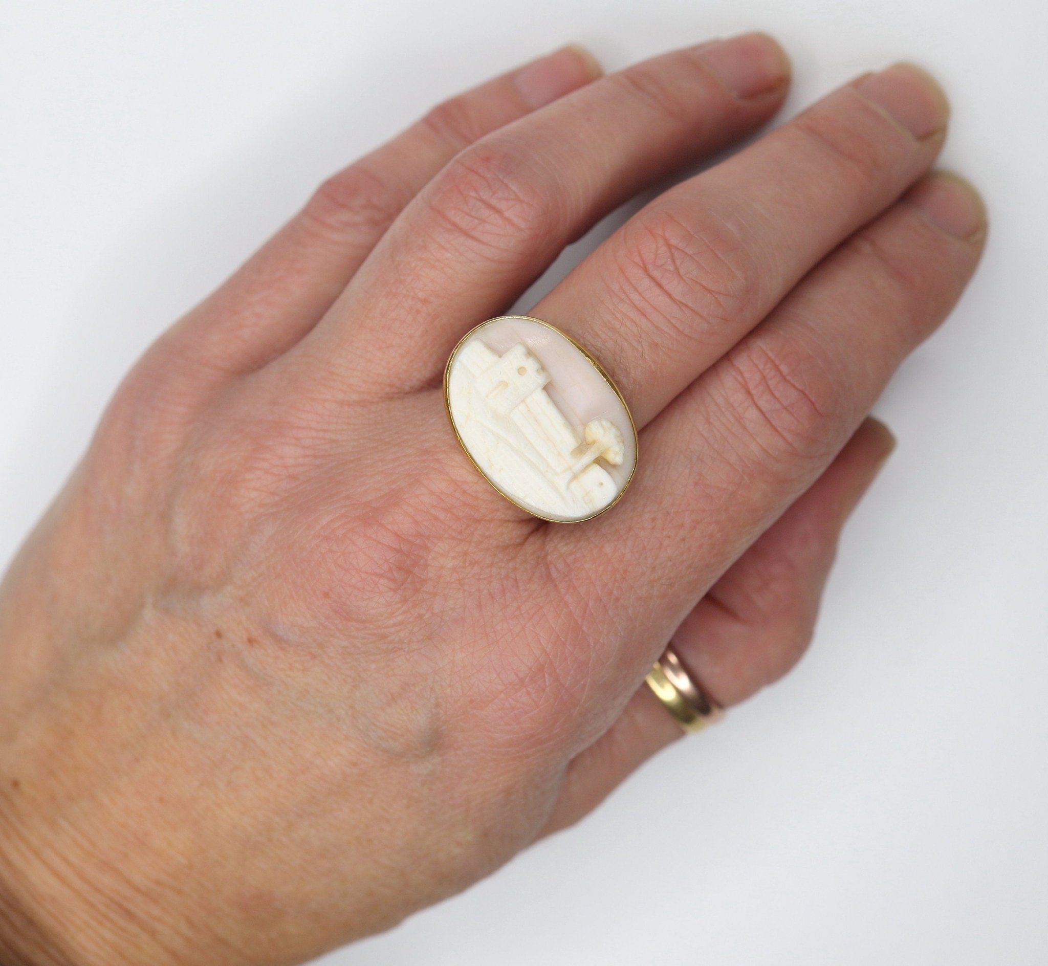 Victorian Coral Cameo Ring in 14k Yellow Gold - Petra Star