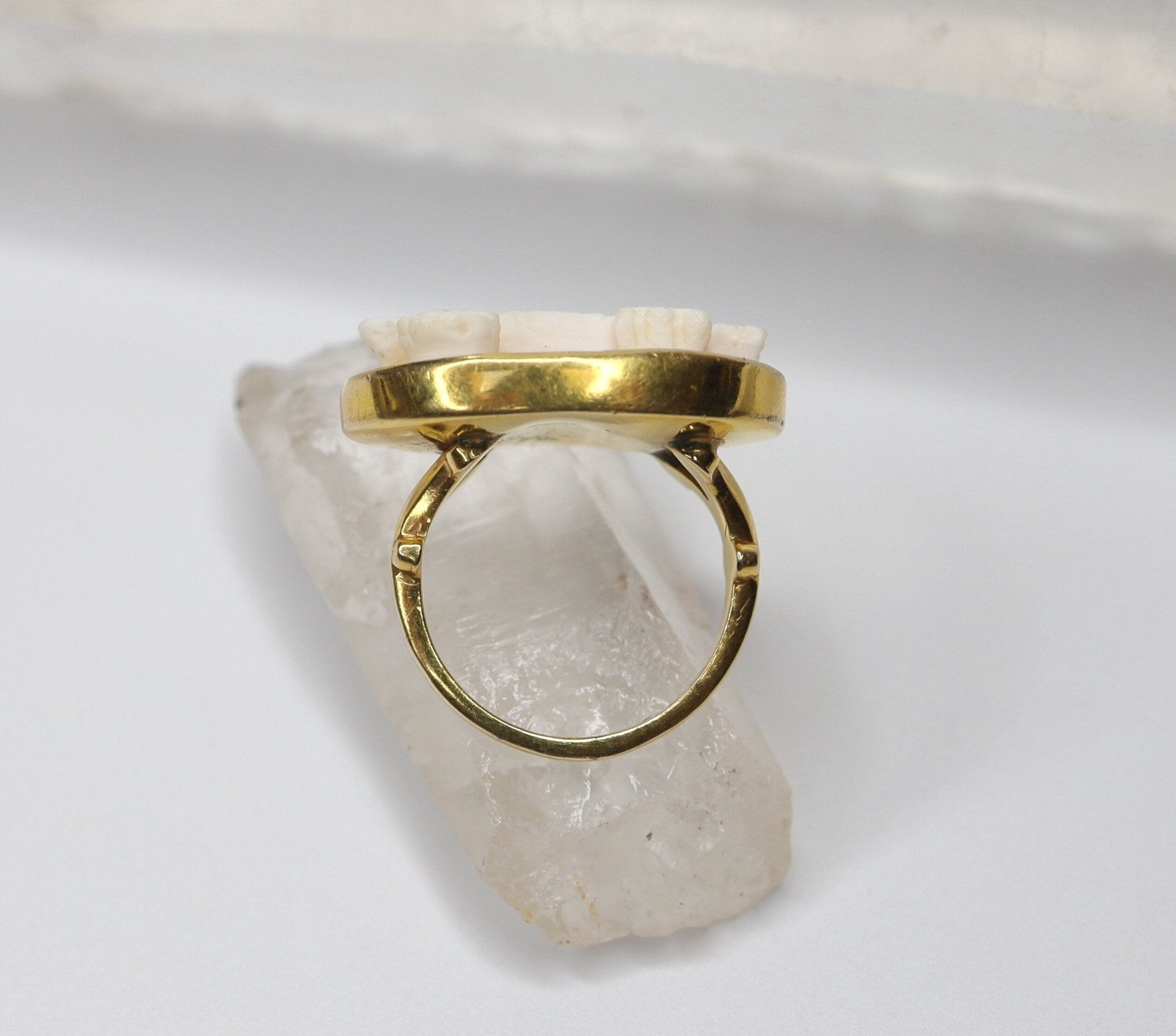 Victorian Coral Cameo Ring in 14k Yellow Gold - Petra Star