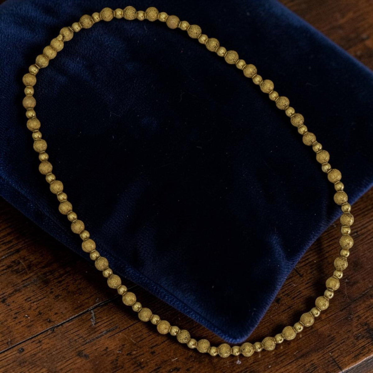 Victorian Etruscan Revival 14k Gold Bead Necklace, Granulated Beads, 1850-1880, DC Maker's Mark, 17.5", Antique Fine Jewelry - Petra Star