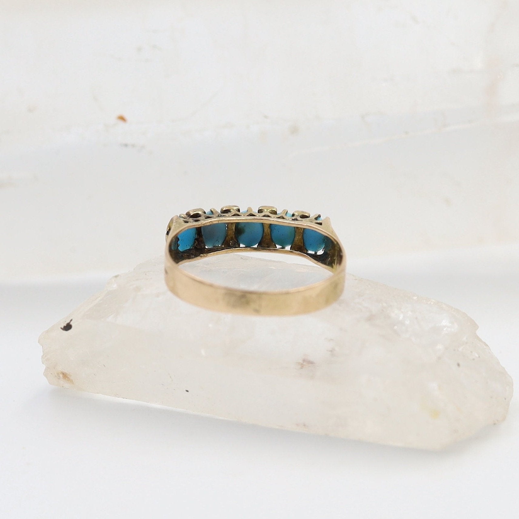 Victorian Half-Hoop Turquoise Band in 14k Rose Gold with Pearls - Petra Star