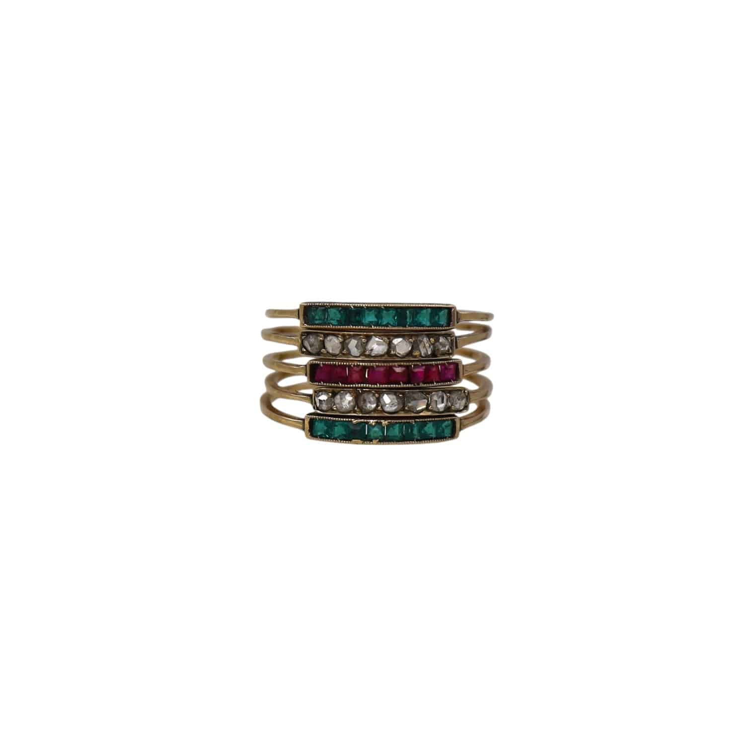 Victorian Harem Ring 14k Yellow Gold with Diamonds, Rubies & Emeralds - Petra Star