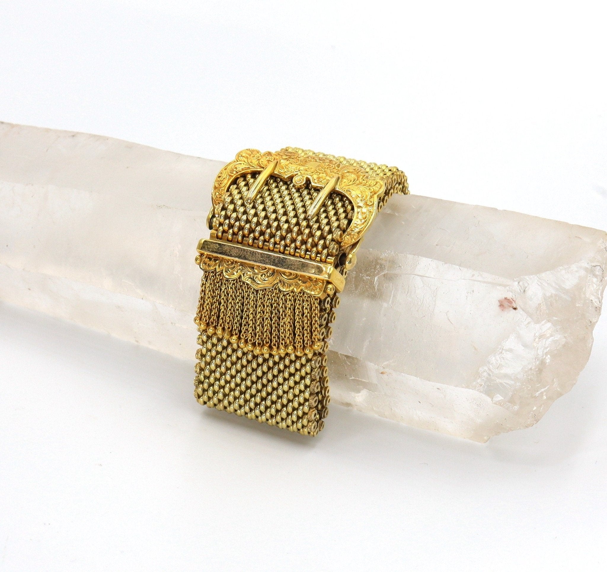 Victorian Mesh Buckle Bracelet circa 1890 in 18k Yellow Gold - Petra Star