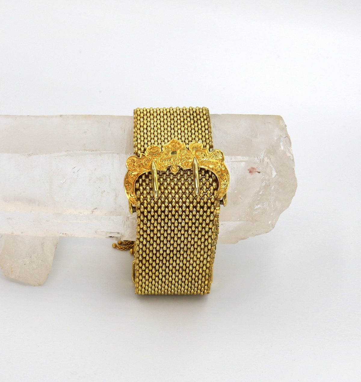 Victorian Mesh Buckle Bracelet circa 1890 in 18k Yellow Gold - Petra Star