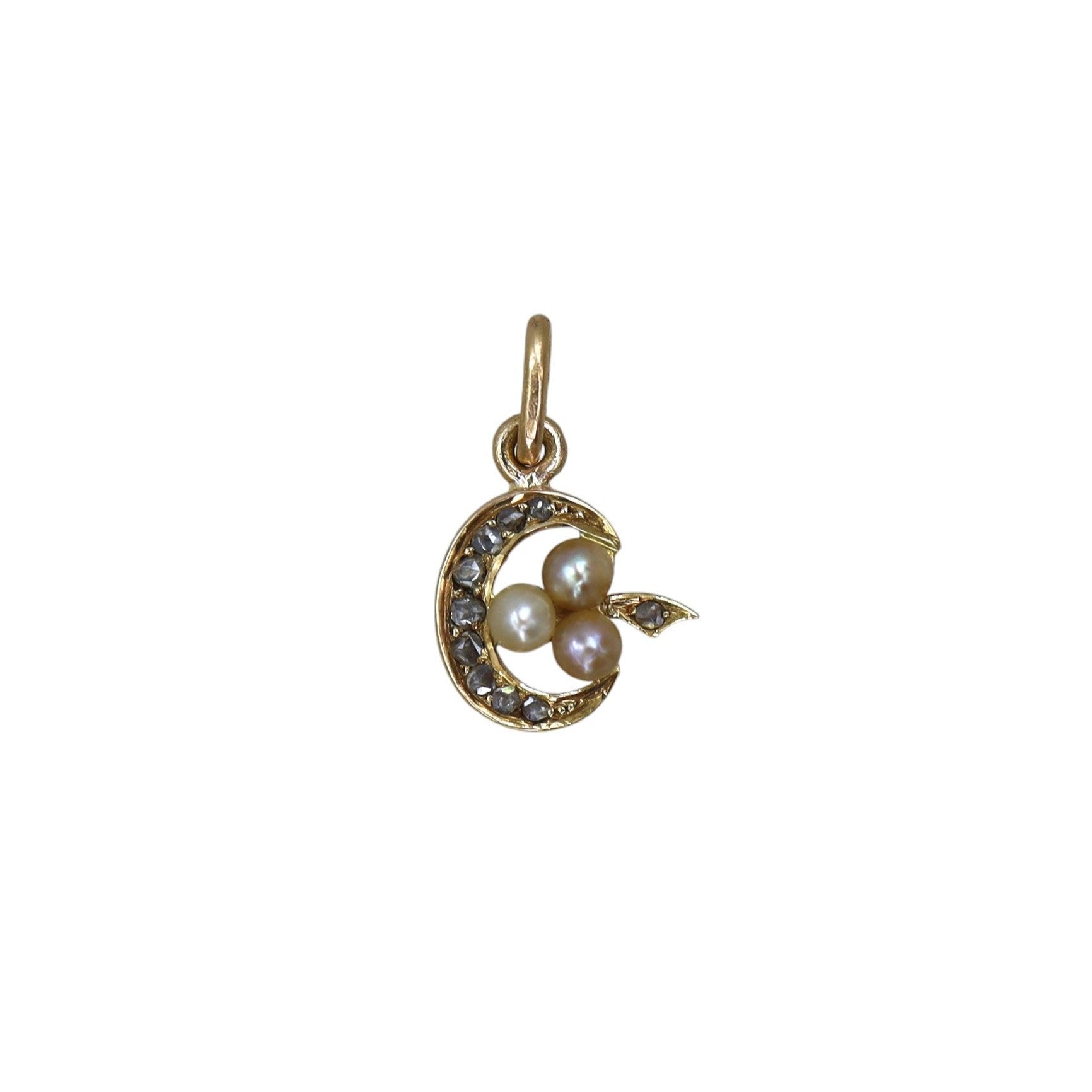 Victorian Moon with Pearls and Diamonds in 18k Gold Pendant - Petra Star