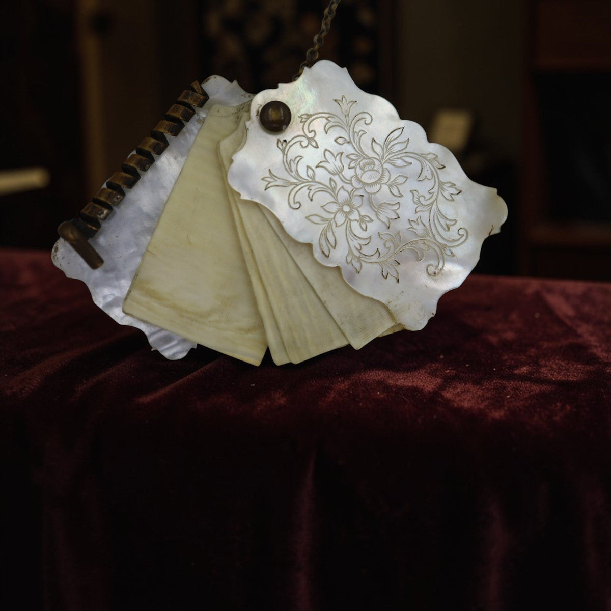 Victorian Mother of Pearl Notepad with Brass Chain - Petra Star