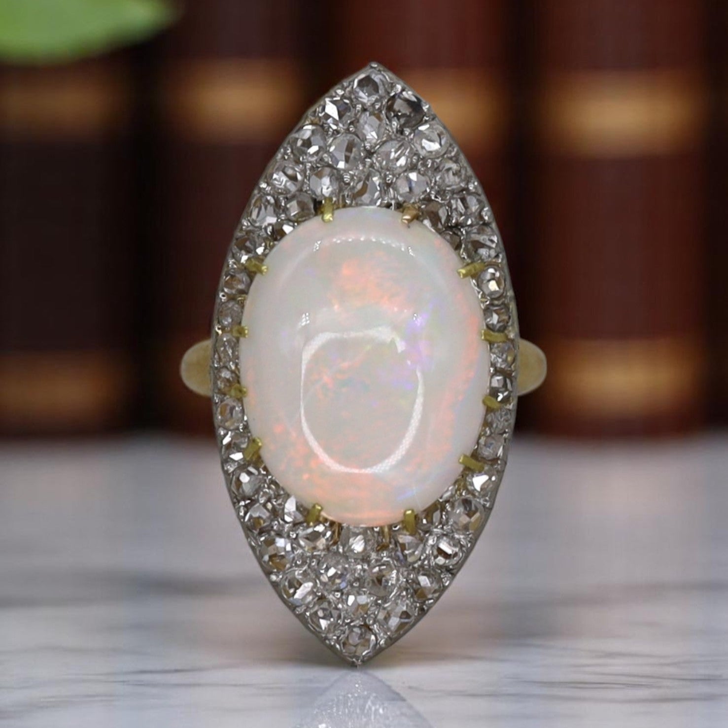 Victorian Opal & Diamond Navette Ring - Petra Star