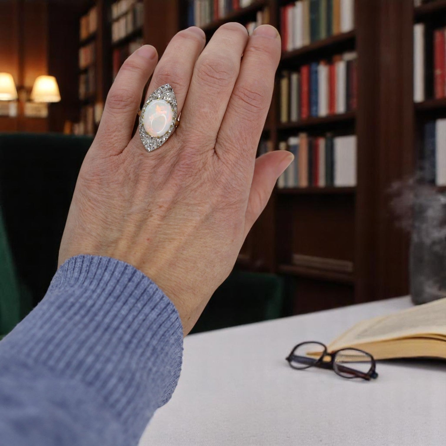 Victorian Opal & Diamond Navette Ring - Petra Star