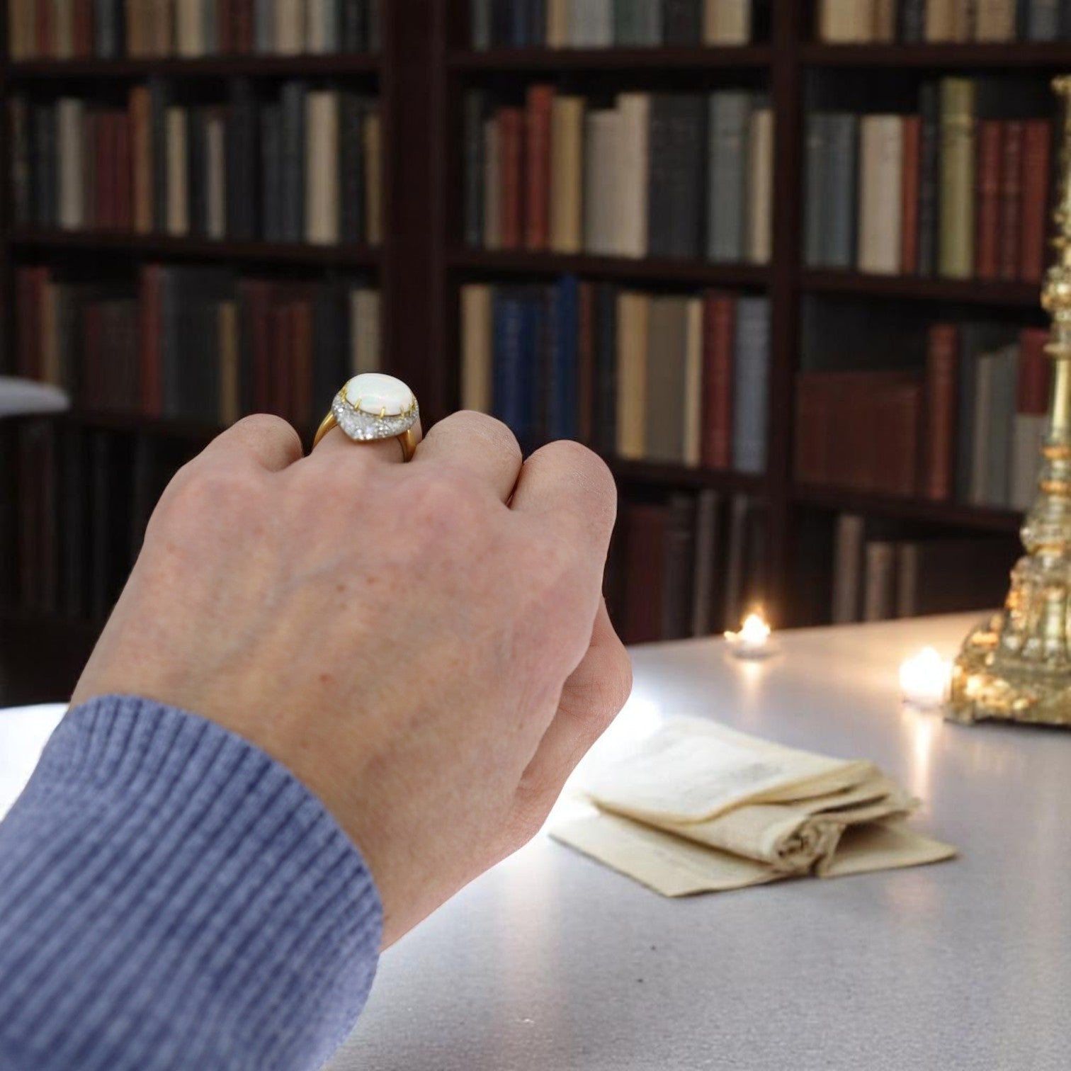 Victorian Opal & Diamond Navette Ring - Petra Star