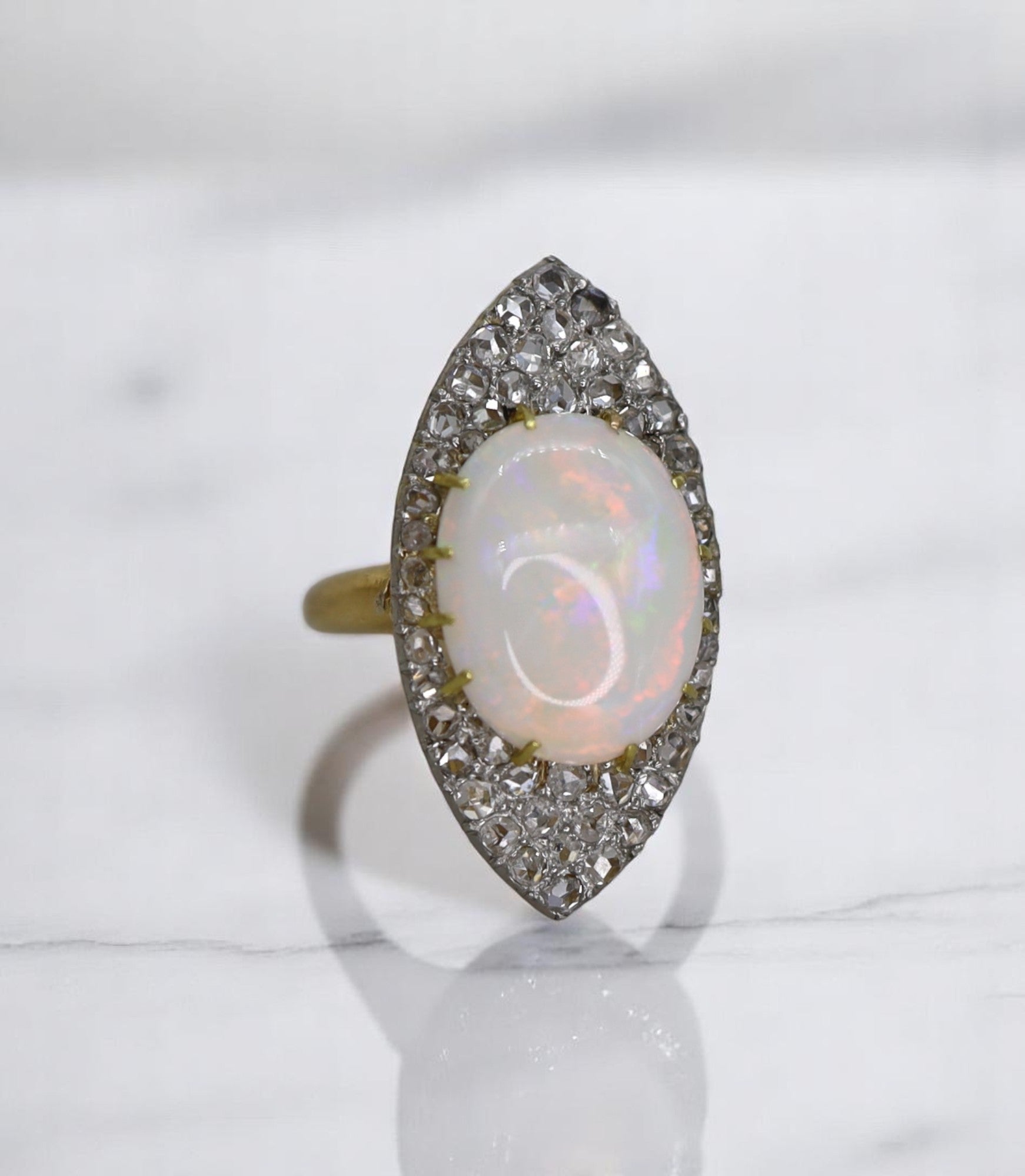 Victorian Opal & Diamond Navette Ring - Petra Star