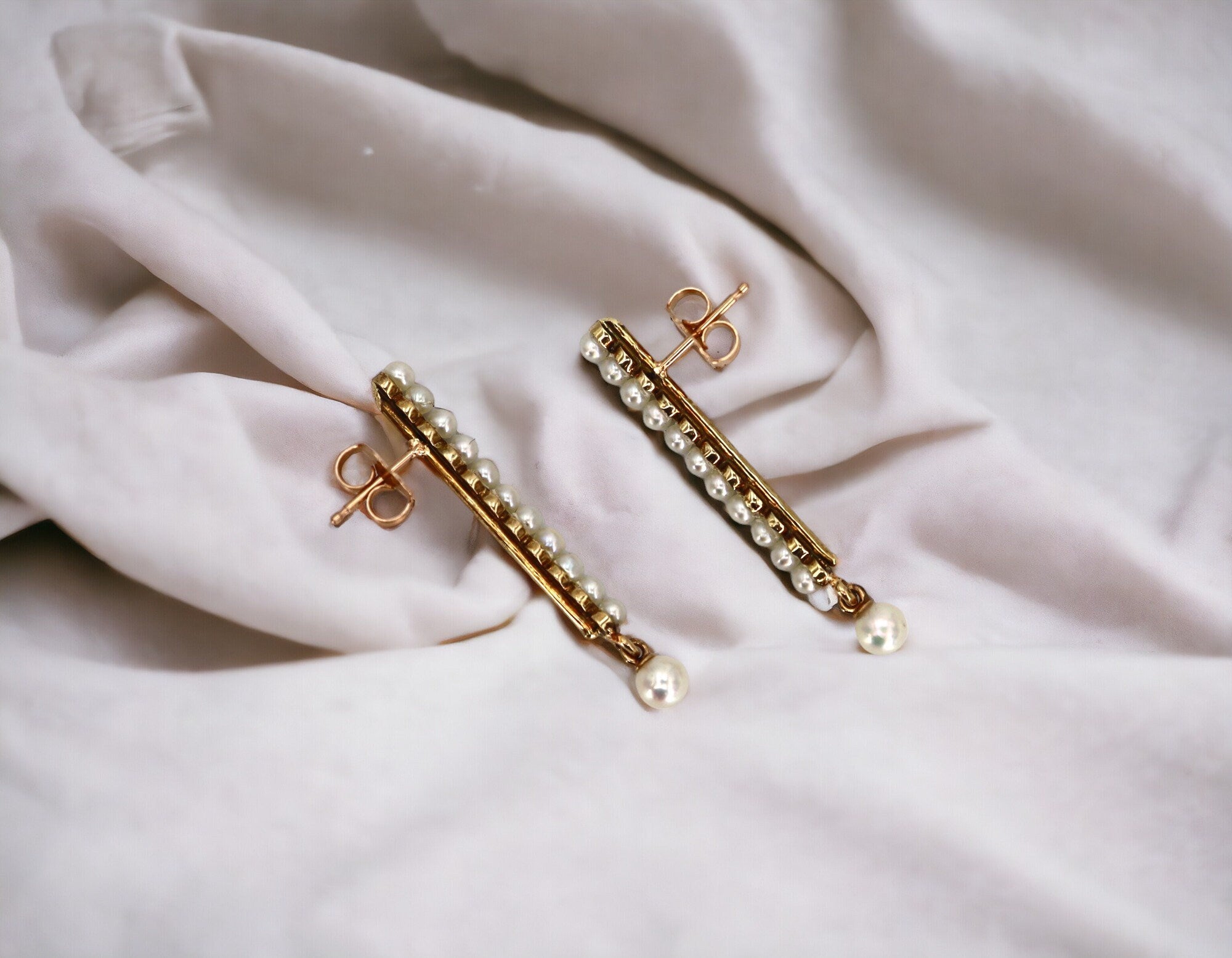 Victorian Pearl Earrings in 14k Rose Gold - Petra Star