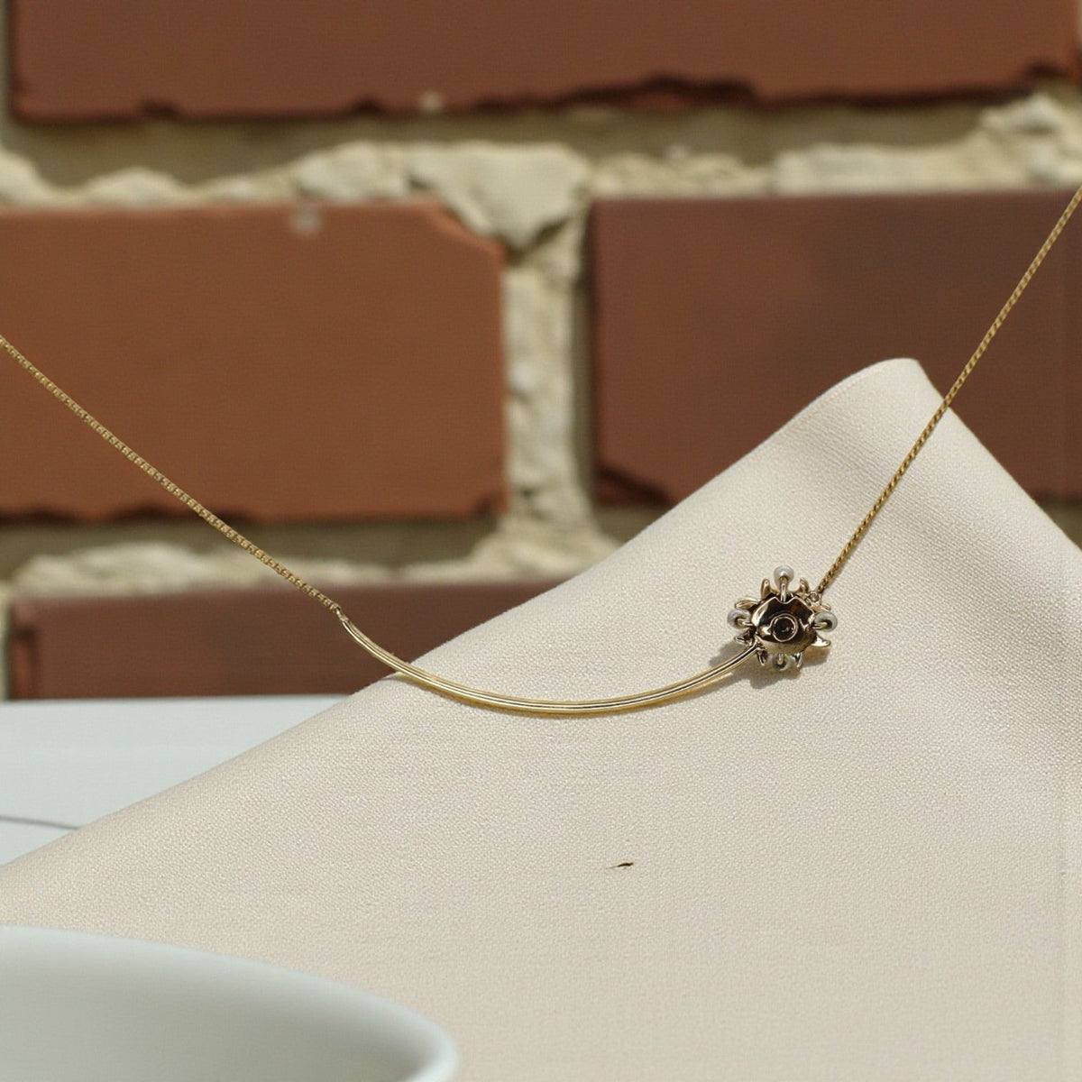 Victorian Pearl & Garnet Charm Holder Necklace – Converted 14k Gold Stickpin, Snowflake Design - Petra Star