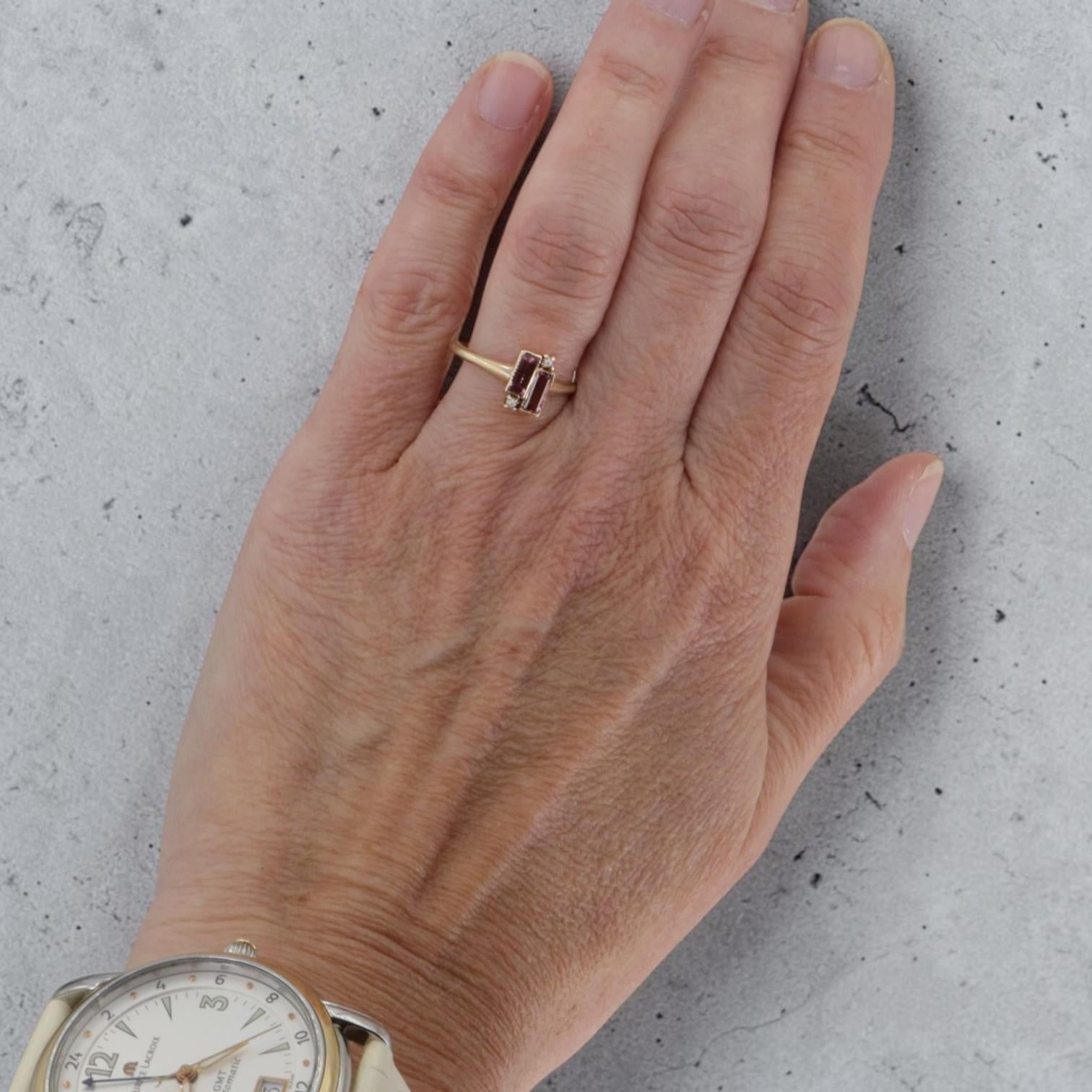 Victorian Pink Tourmaline & Pearl Ring | 10k Gold, 0.53ctw Emerald Cut - Petra Star