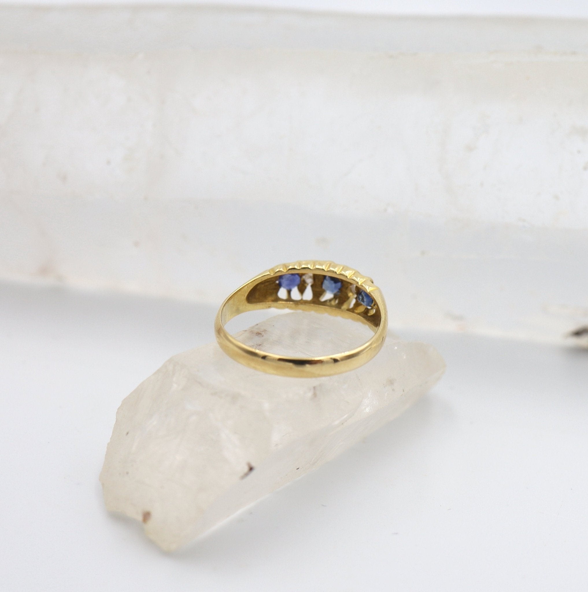 Victorian Sapphire and Diamond Band 18k Yellow Gold / Diamond & Sapphire Belcher Ring - Petra Star