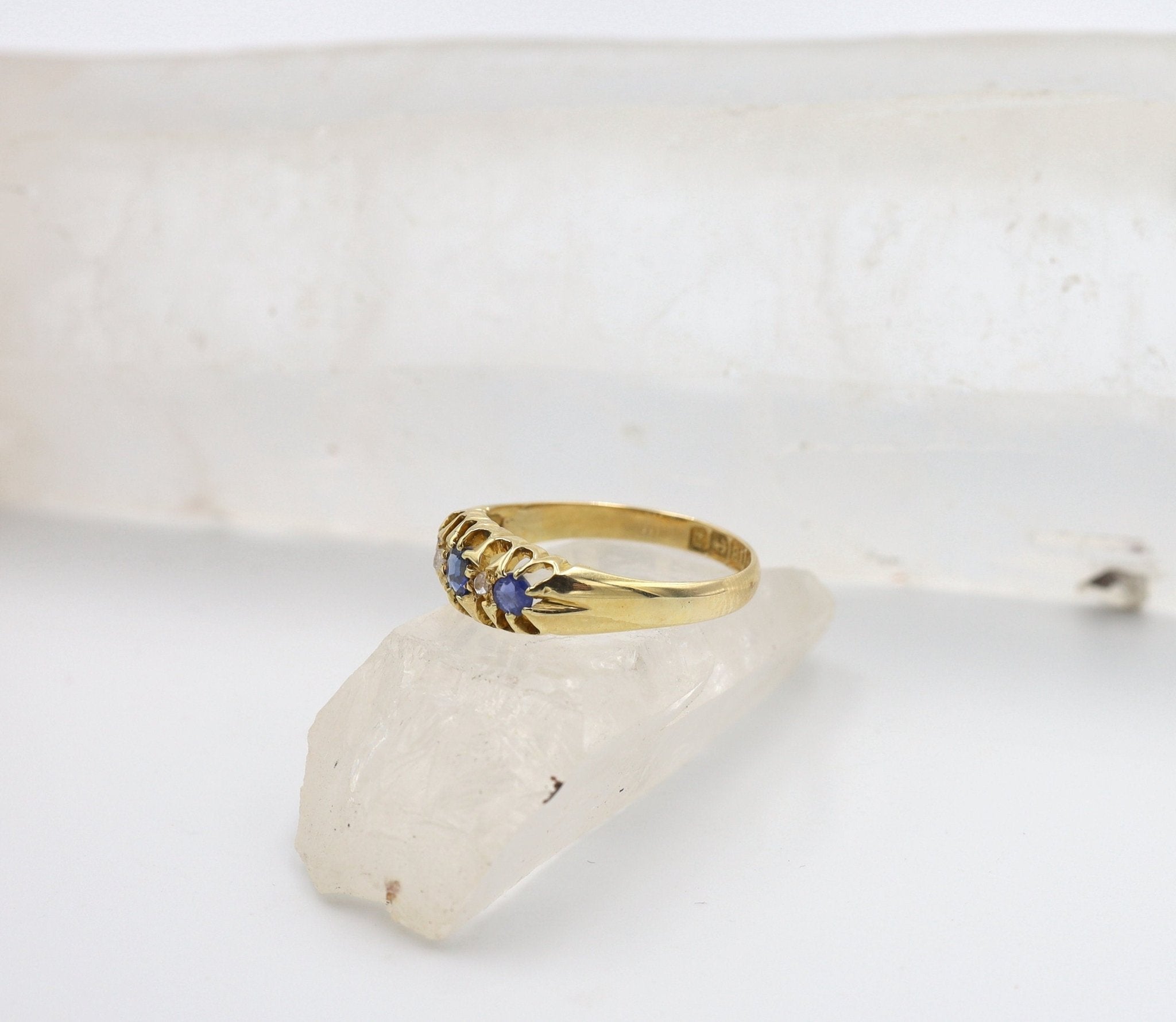 Victorian Sapphire and Diamond Band 18k Yellow Gold / Diamond & Sapphire Belcher Ring - Petra Star
