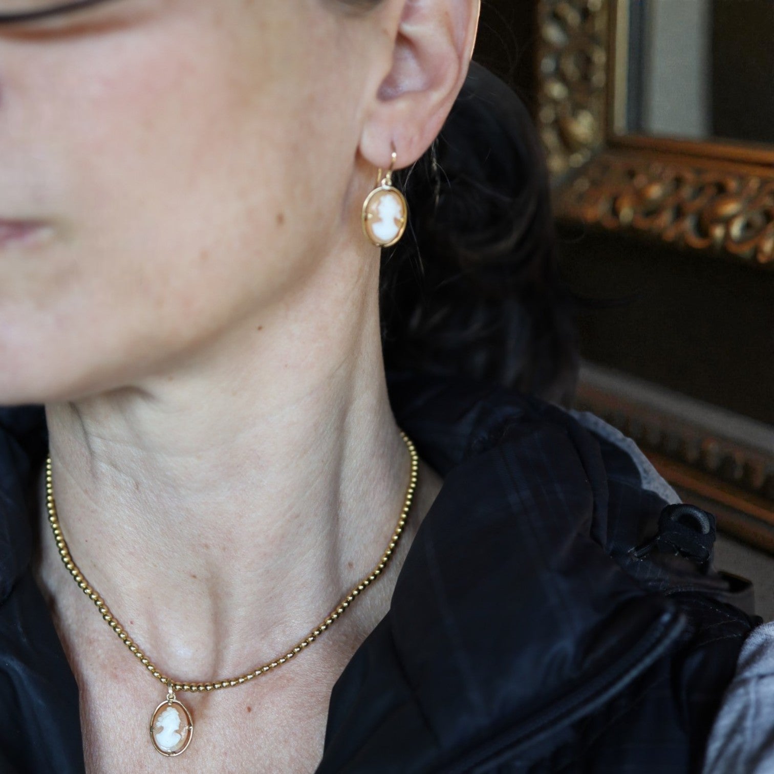 Victorian Shell Cameo Earrings, Ring & Pendant in 18k Yellow Gold - Petra Star