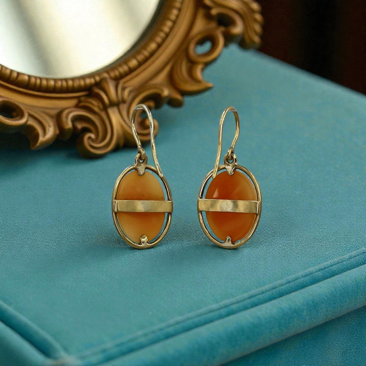 Victorian Shell Cameo Earrings, Ring & Pendant in 18k Yellow Gold - Petra Star