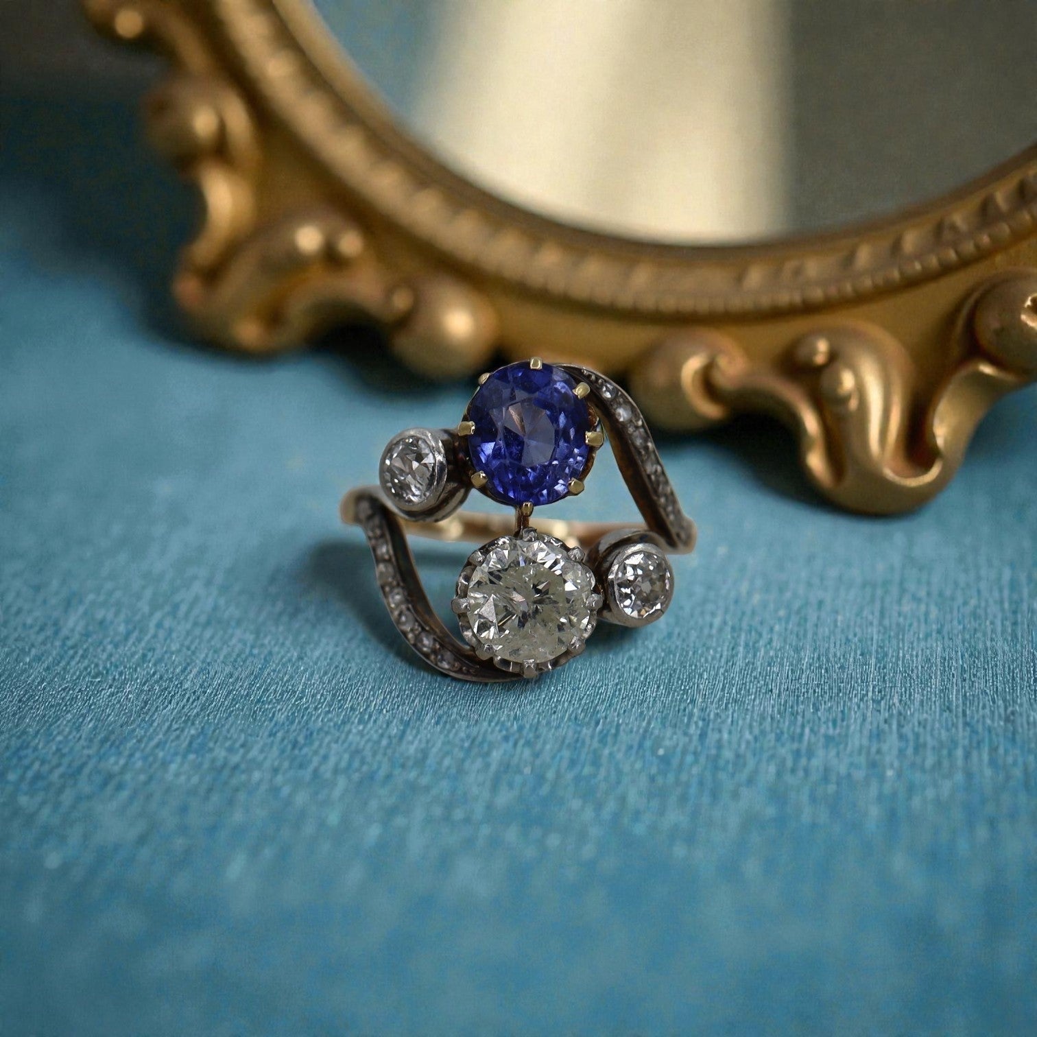 Victorian Toi et Moi Sapphire and Diamond Ring - Petra Star