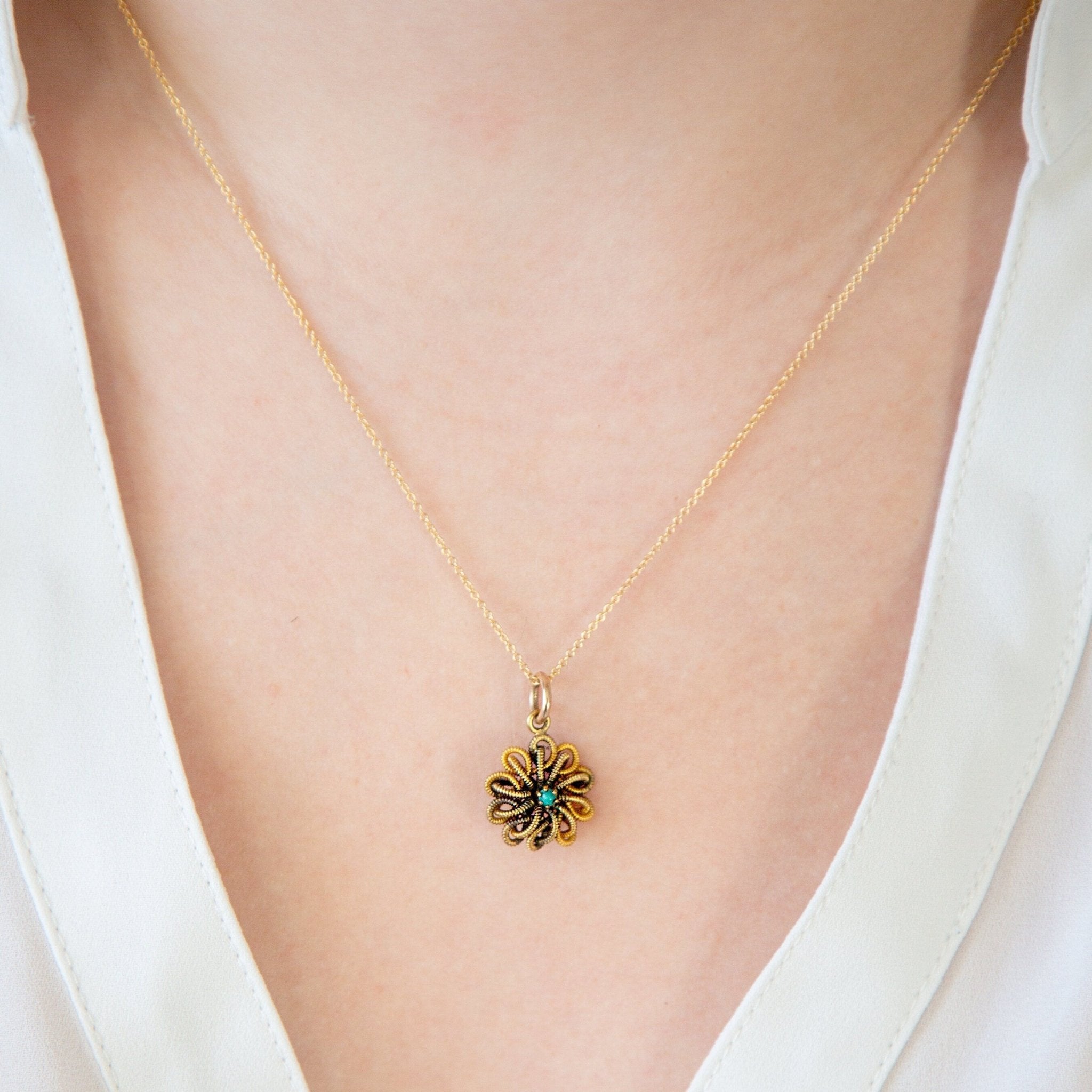 Victorian Turquoise & 10k Gold Pendant - Petra Star