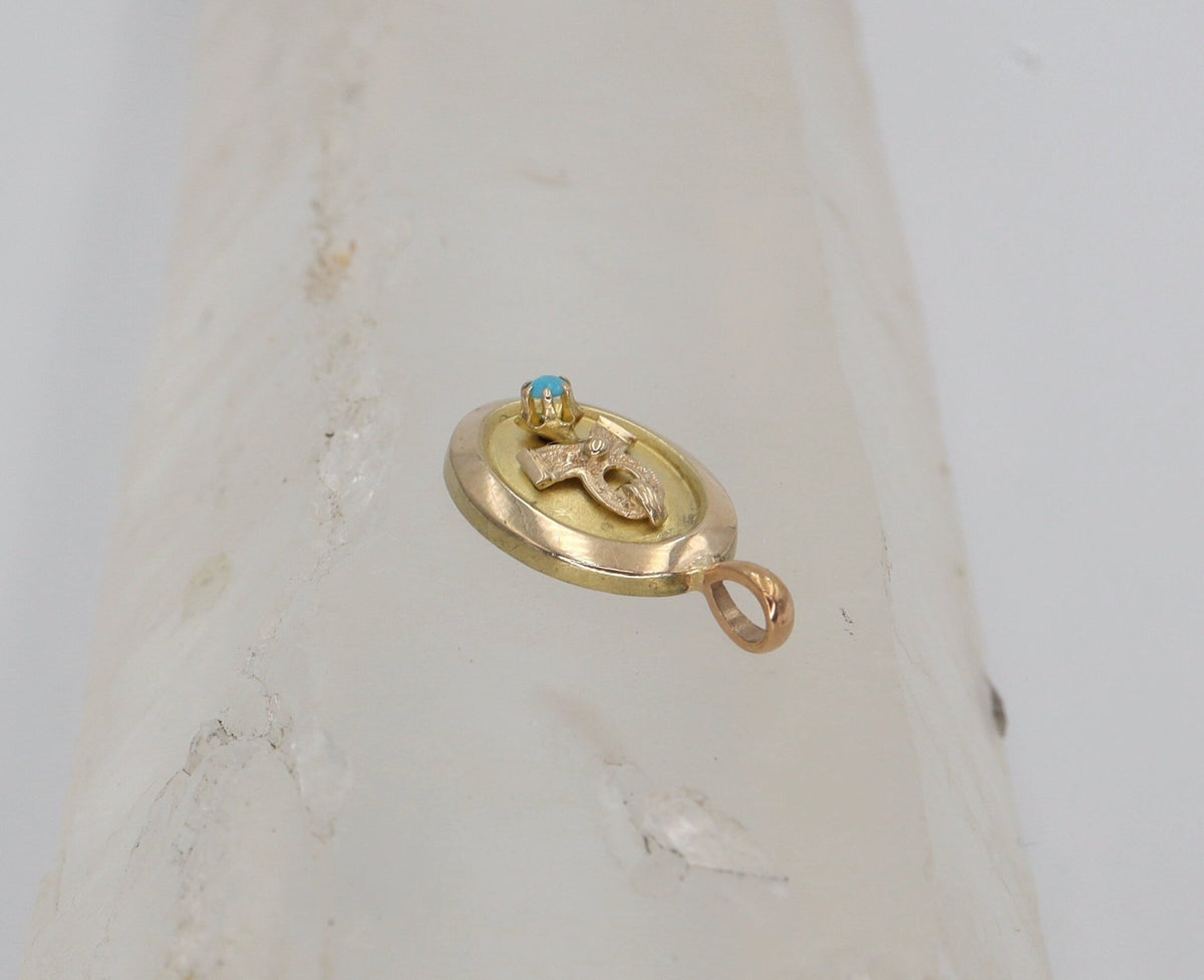Victorian Turquoise Pendant with Ribbon in 14k Gold - Petra StarPendant