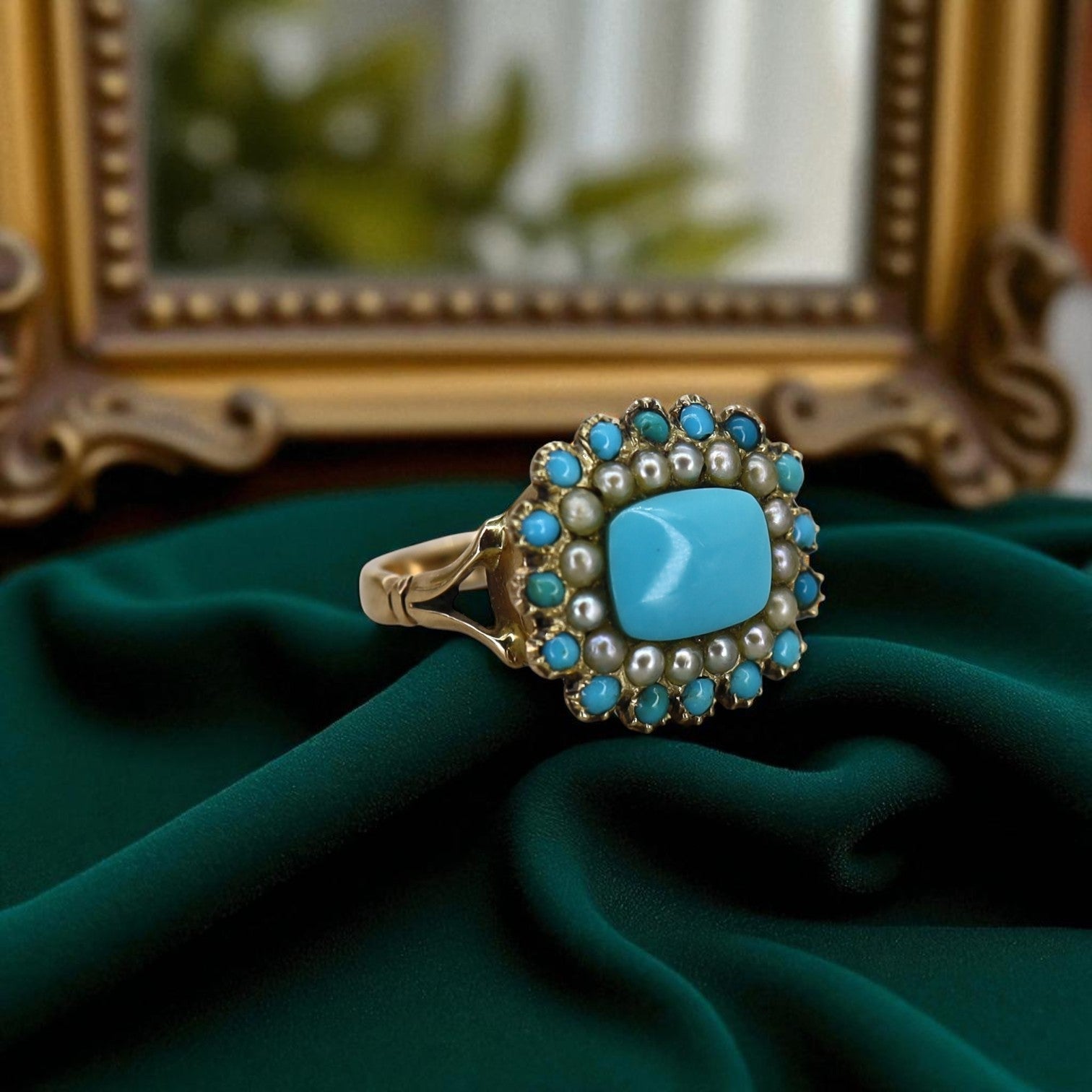 Victorian Turquoise Ring With Pearls - Petra Star