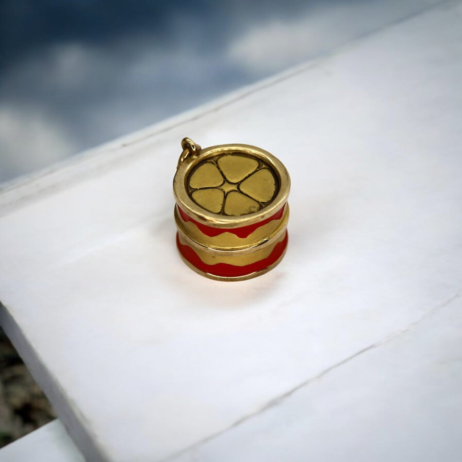 Vintage 14k Gold Drum Charm - Petra Star