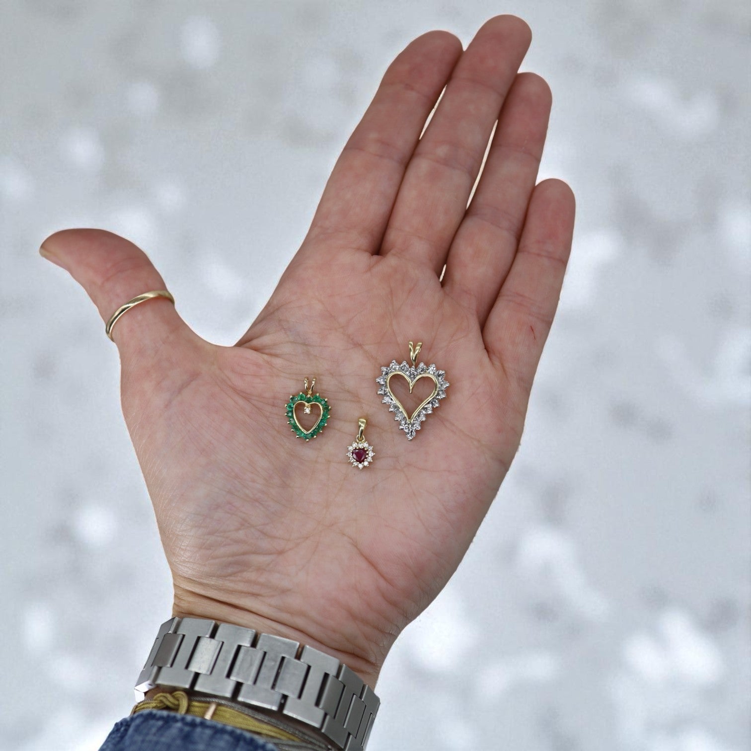 Vintage 14k Gold Heart Pendant Collection—Diamond, Emerald & Ruby - Petra Star