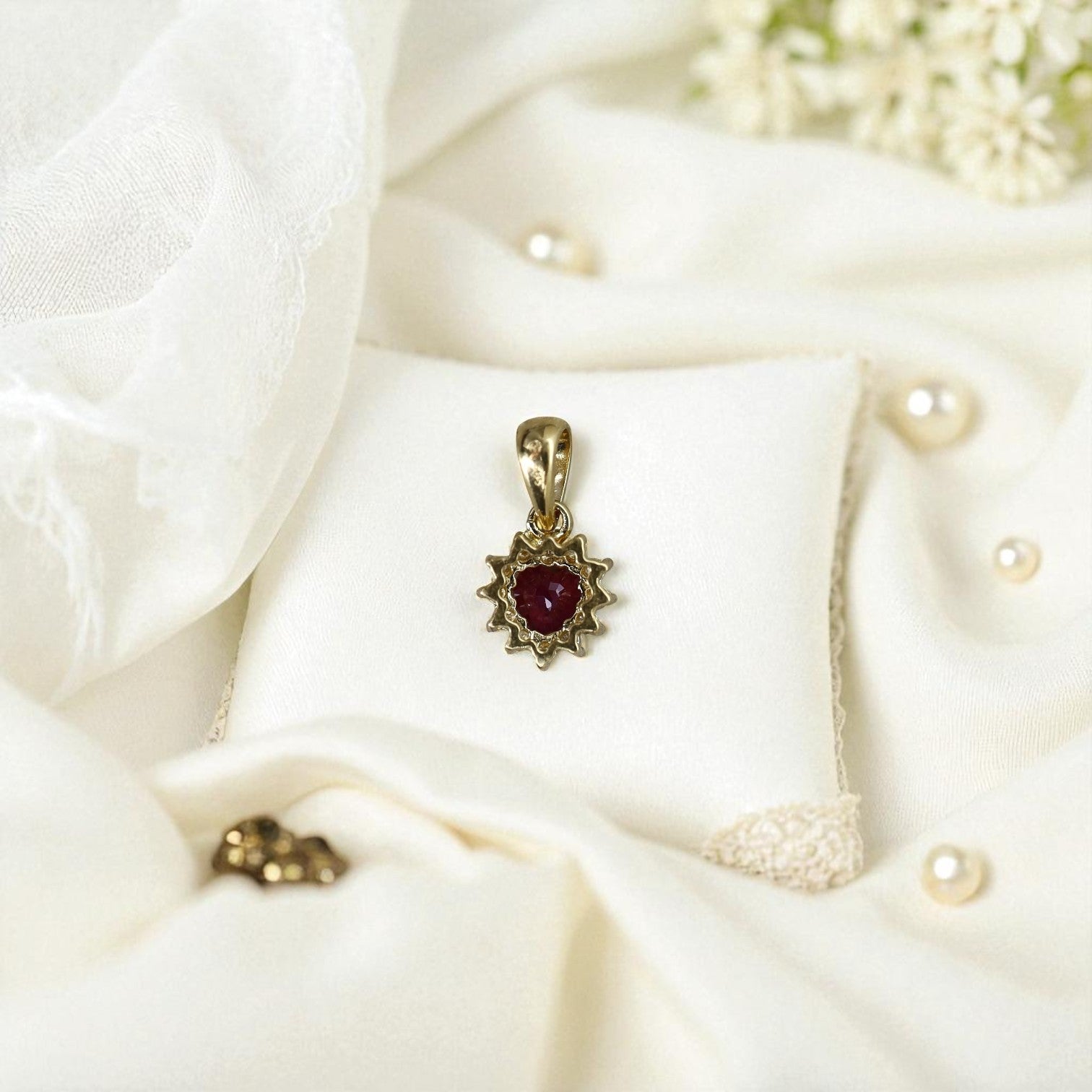 Vintage 14k Gold Heart Pendant Collection—Diamond, Emerald & Ruby - Petra Star
