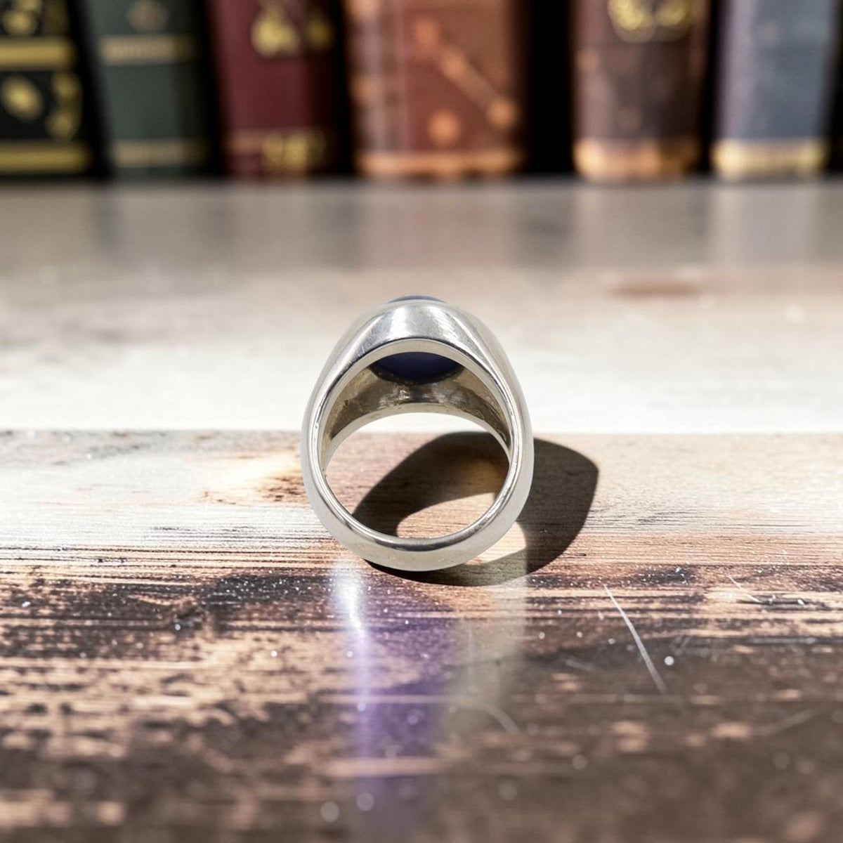Vintage 14K White Gold Synthetic Star Sapphire Signet Ring — Unisex, Circa 1970s - Petra StarRing