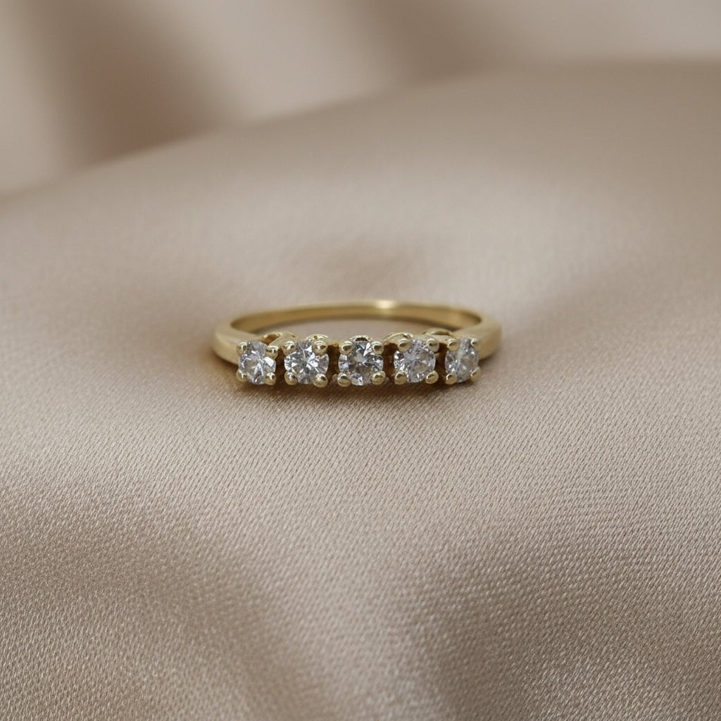 Vintage 1990s 14k Yellow Gold Half-Diamond Band - Petra Star