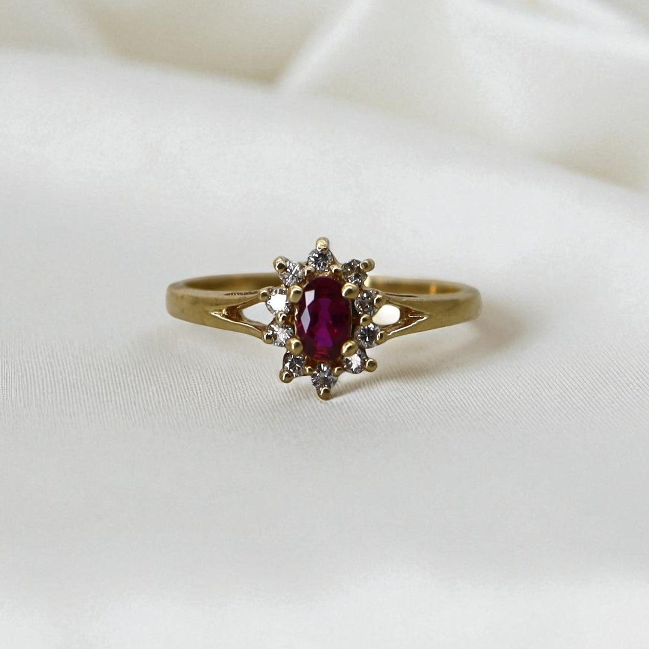 Vintage 1990s Rubellite Tourmaline & Diamond Cluster Ring - Petra Star